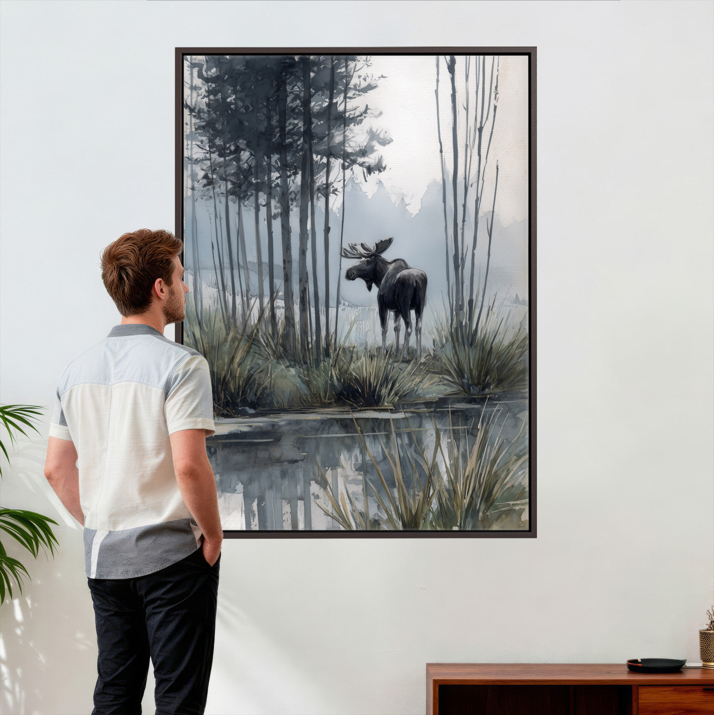 63767896-MGV-CV-24X36 - Abstract Moose Forest Wall Art Canvas Print – Wildlife Nature Artwork Print for Living Room, Cabin, and Office Decor