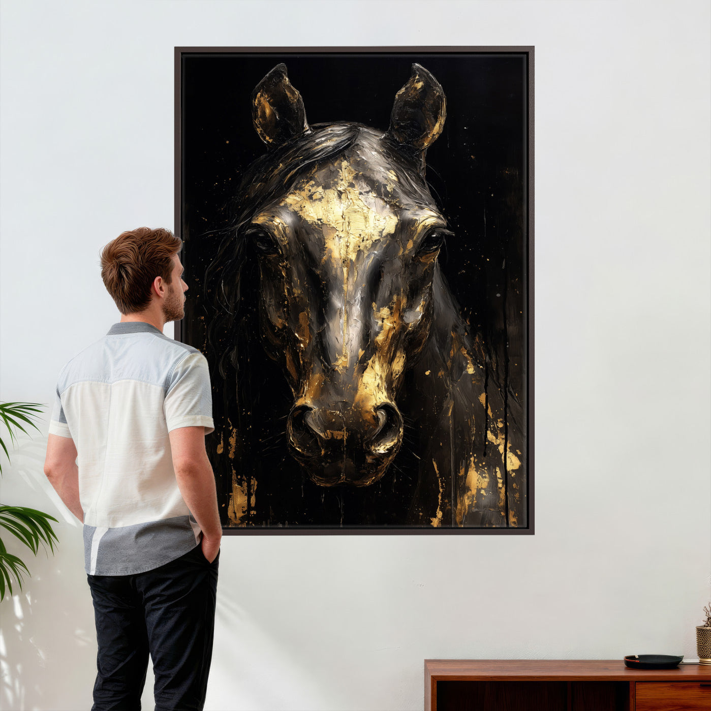84049438-MGV-CV-24X36 - Abstract Horse Wall Art Canvas Print – Painting Style Western Equine Artwork Print for Living Room, Ranch, and Office Decor