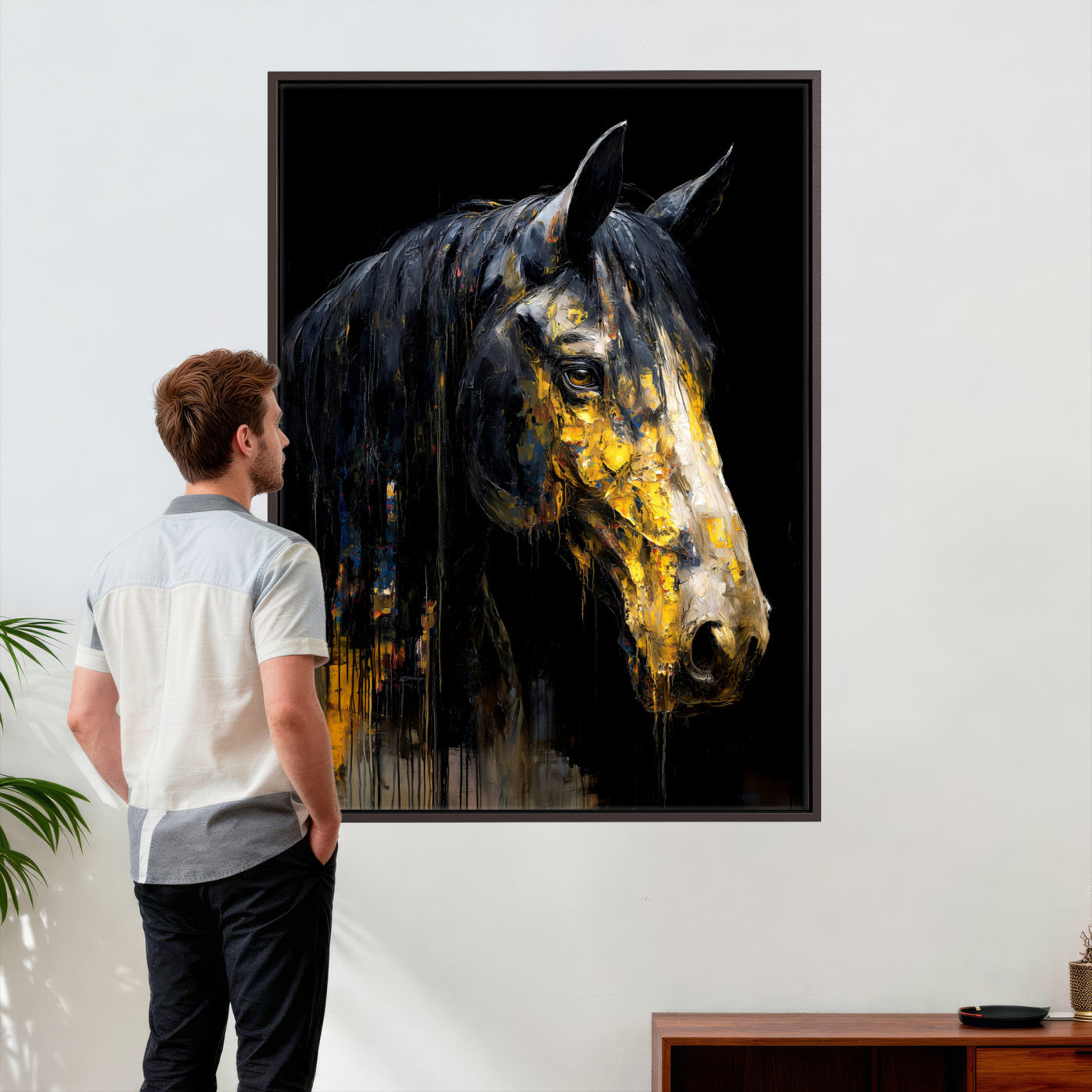 74608479-MGV-CV-24X36 - Abstract Horse Wall Art Canvas Print – Painting Style Western Equine Artwork Print for Living Room, Ranch, and Office Decor
