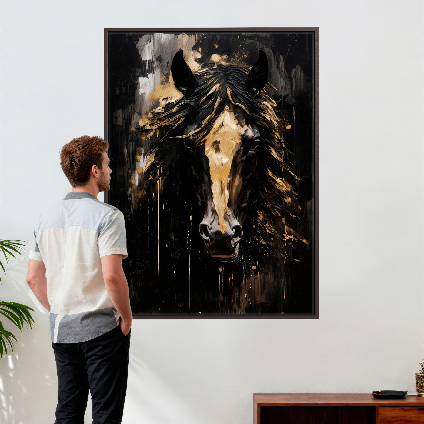 91506748-MGV-CV-24X36 - Abstract Horse Wall Art Canvas Print – Painted Style Western Equine Artwork Print for Living Room, Ranch, and Office Decor