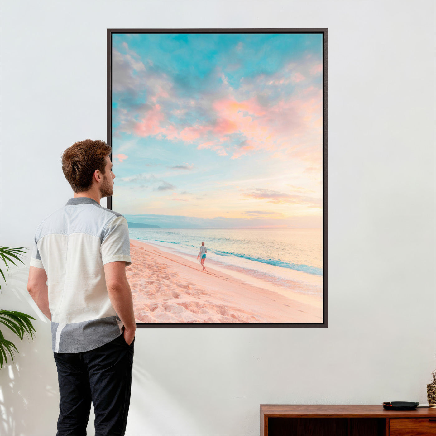 49353231-MGV-CV-24X36 - Pastel Beach Walk Wall Art Canvas Print – Soft Coastal Photography Artwork Print for Bedroom, Living Room, and Serene Home Decor