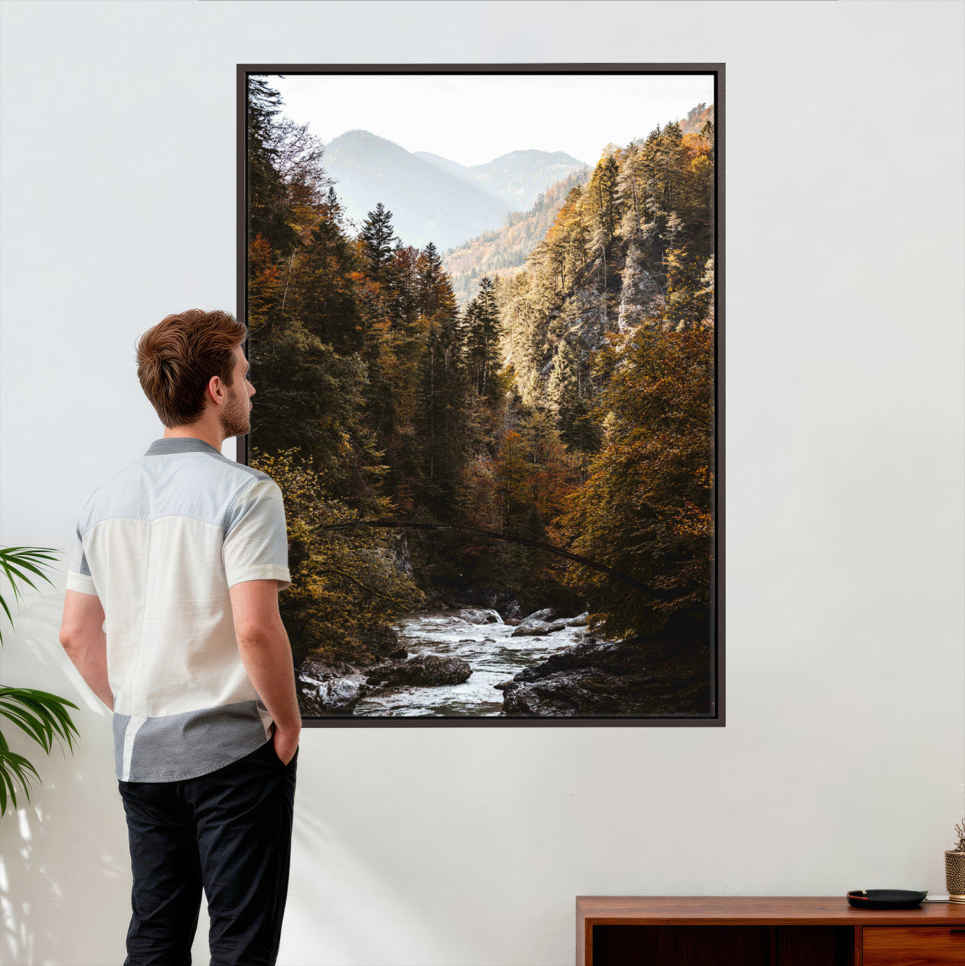 73651627-MGV-CV-24X36 - Autumn Forest Mountain Wall Art Canvas Print, Nature Landscape Wall Decor, Scenic River Forest Artwork, Rustic Woodland Canvas Wall Art, Framed Canvas Wall Art Ready to Hangq