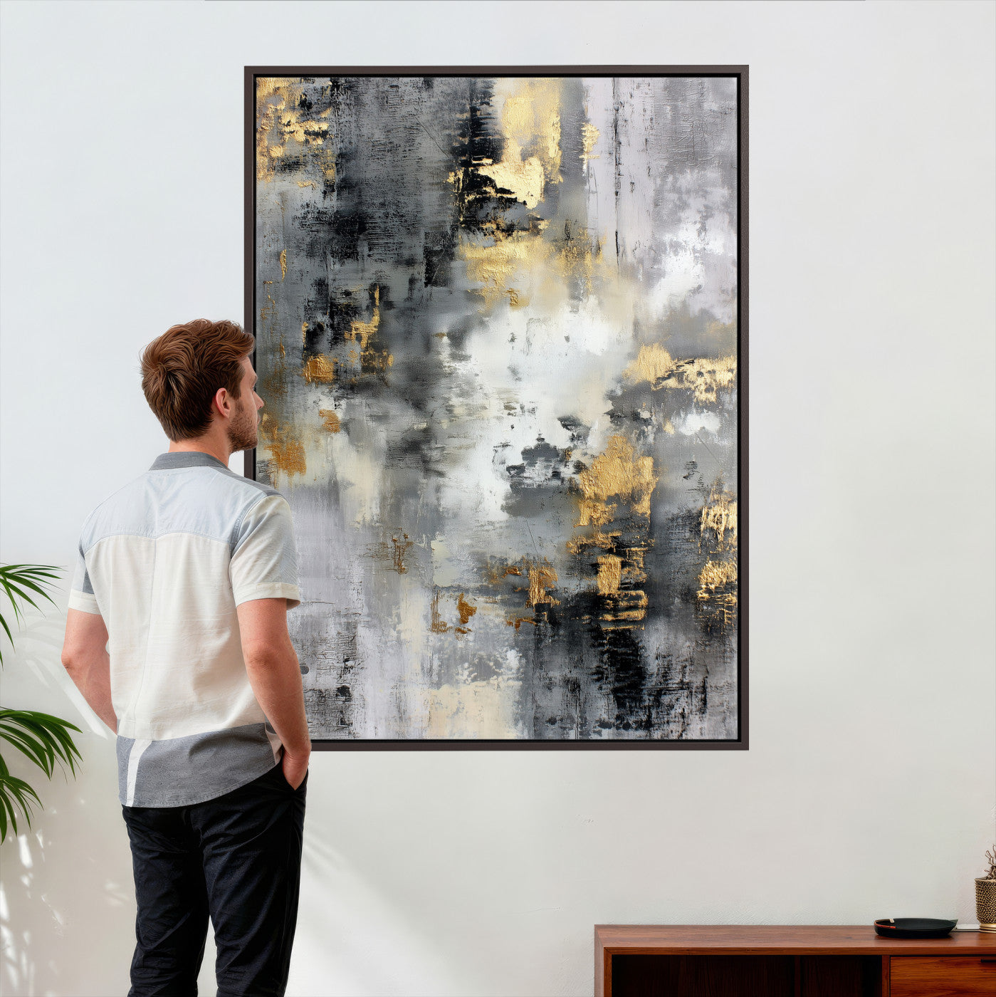 381262454543-MGV-CV-24X36 - Gray Gold Abstract Wall Art Canvas Print, Textured Modern Canvas Print, Minimalist Contemporary Artwork for Living Room Decor