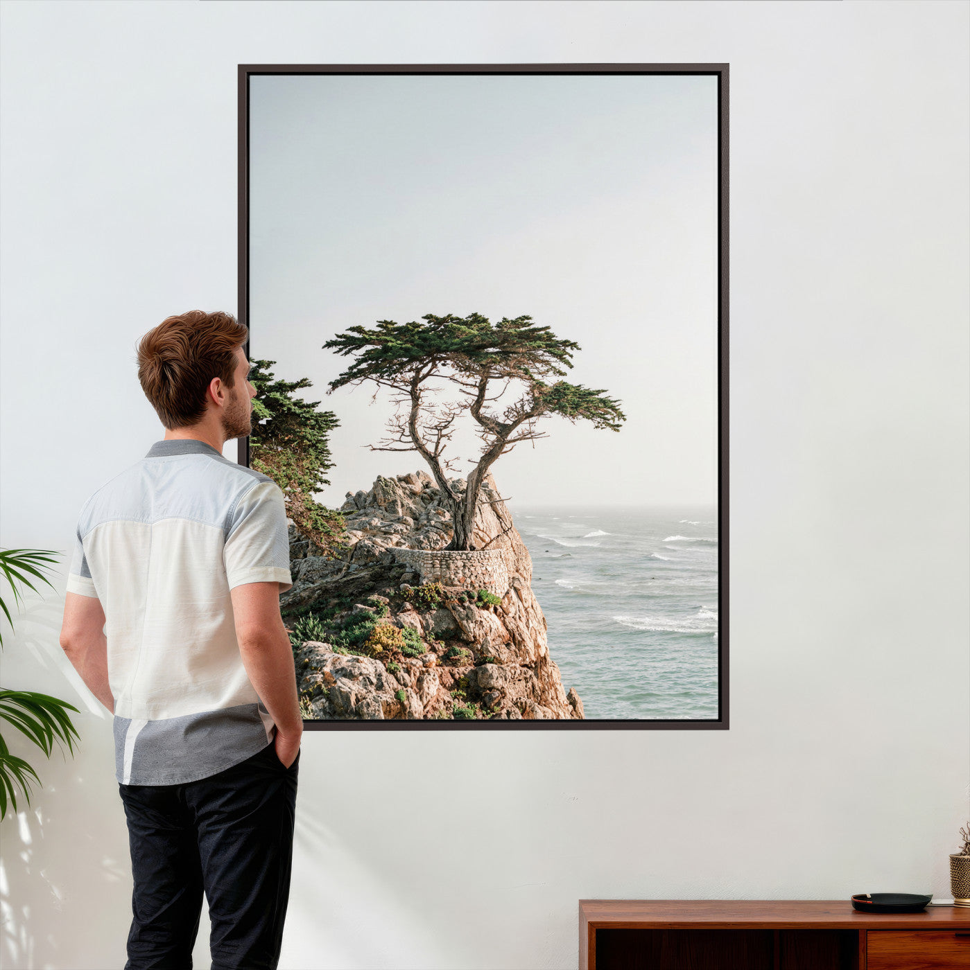 68839391-MGV-CV-24X36 - Lone Cypress Canvas Wall Art, Pebble Beach California Photography Print, Coastal Tree Ocean Decor, Monterey Nature Art, Minimalist Wall Art