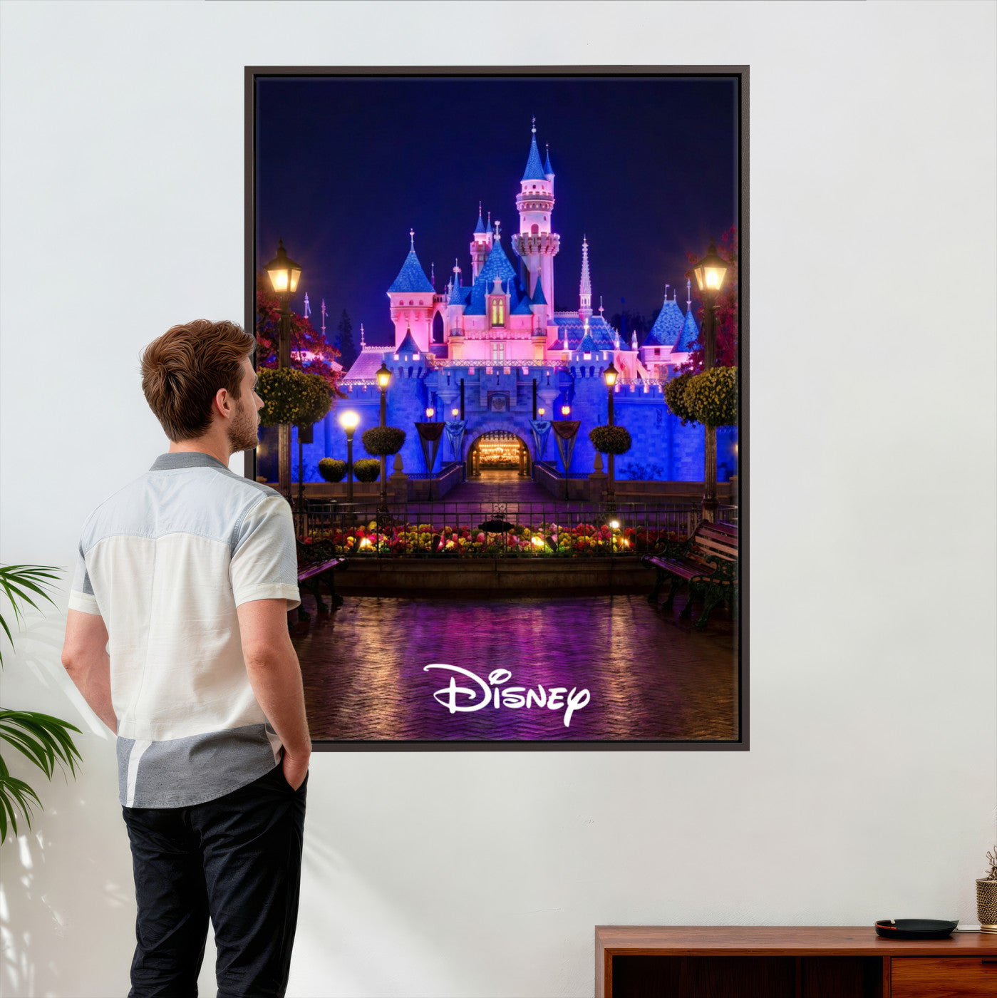 79435D-MGV-CV-24X36 - Disney Castle Wall Art – Framed Magic Kingdom Canvas Artwork, Fairytale Design, Kids Room Fantasy Decor for Home, Office