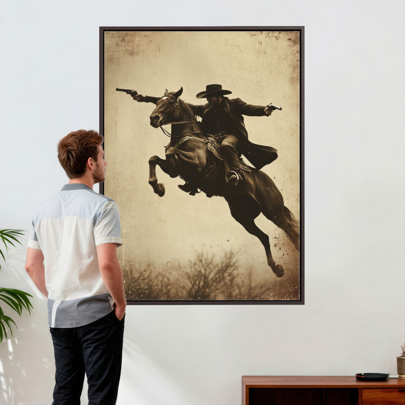50552553-MGV-CV-24X36 - Vintage Cowboy Wall Art Canvas Print, Western Horse Rider Decor