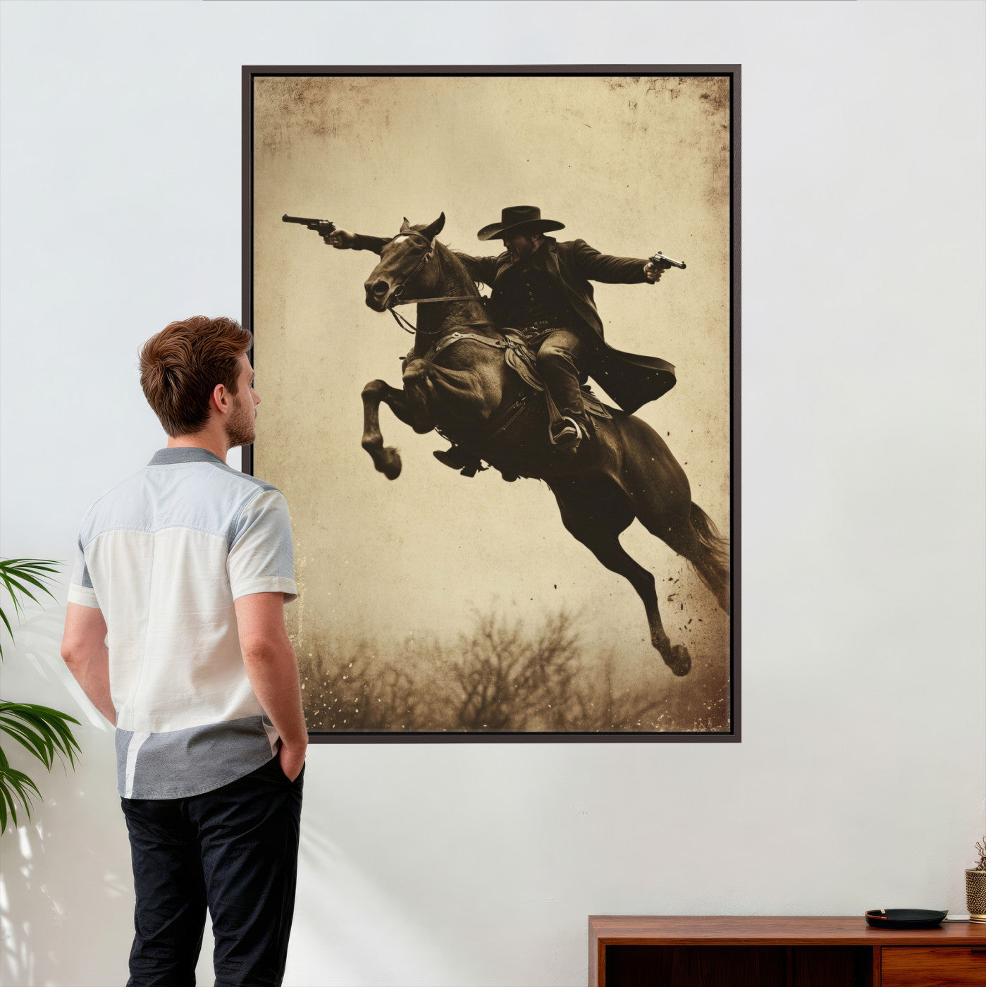 50552553-MGV-CV-24X36 - Vintage Cowboy Wall Art Canvas Print, Western Horse Rider Decor