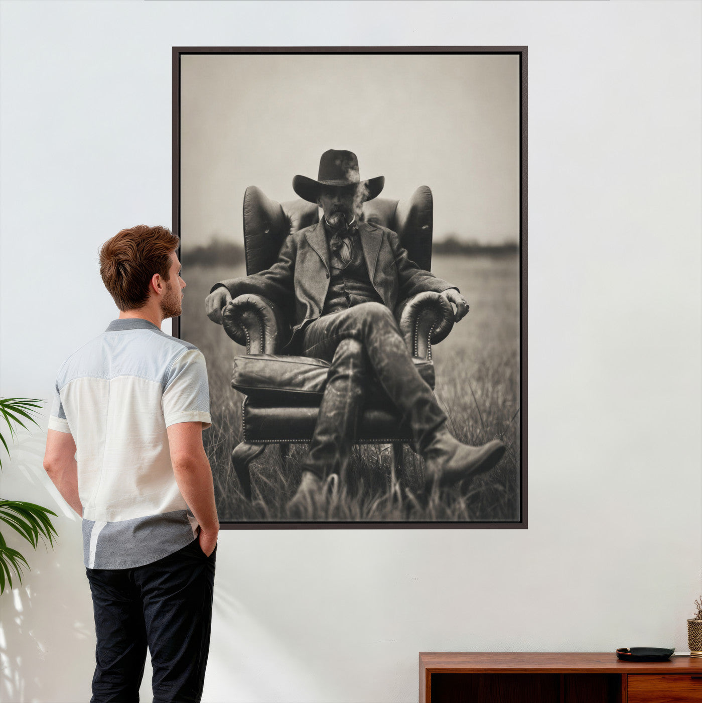 39988307-MGV-CV-24X36 - Vintage Cowboy Wall Art Canvas Print, Western Horse Rider Decor