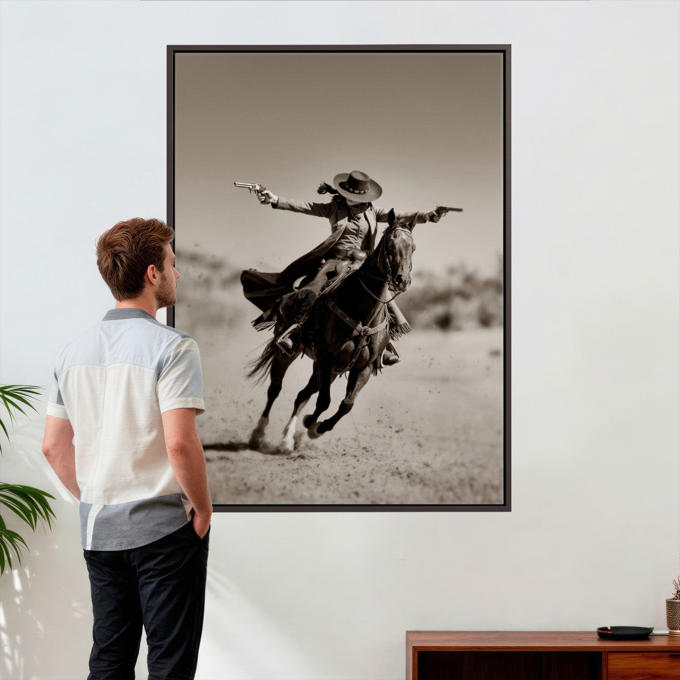 15018755-MGV-CV-24X36 - Vintage Cowboy Wall Art Canvas Print, Western Horse Rider Decor