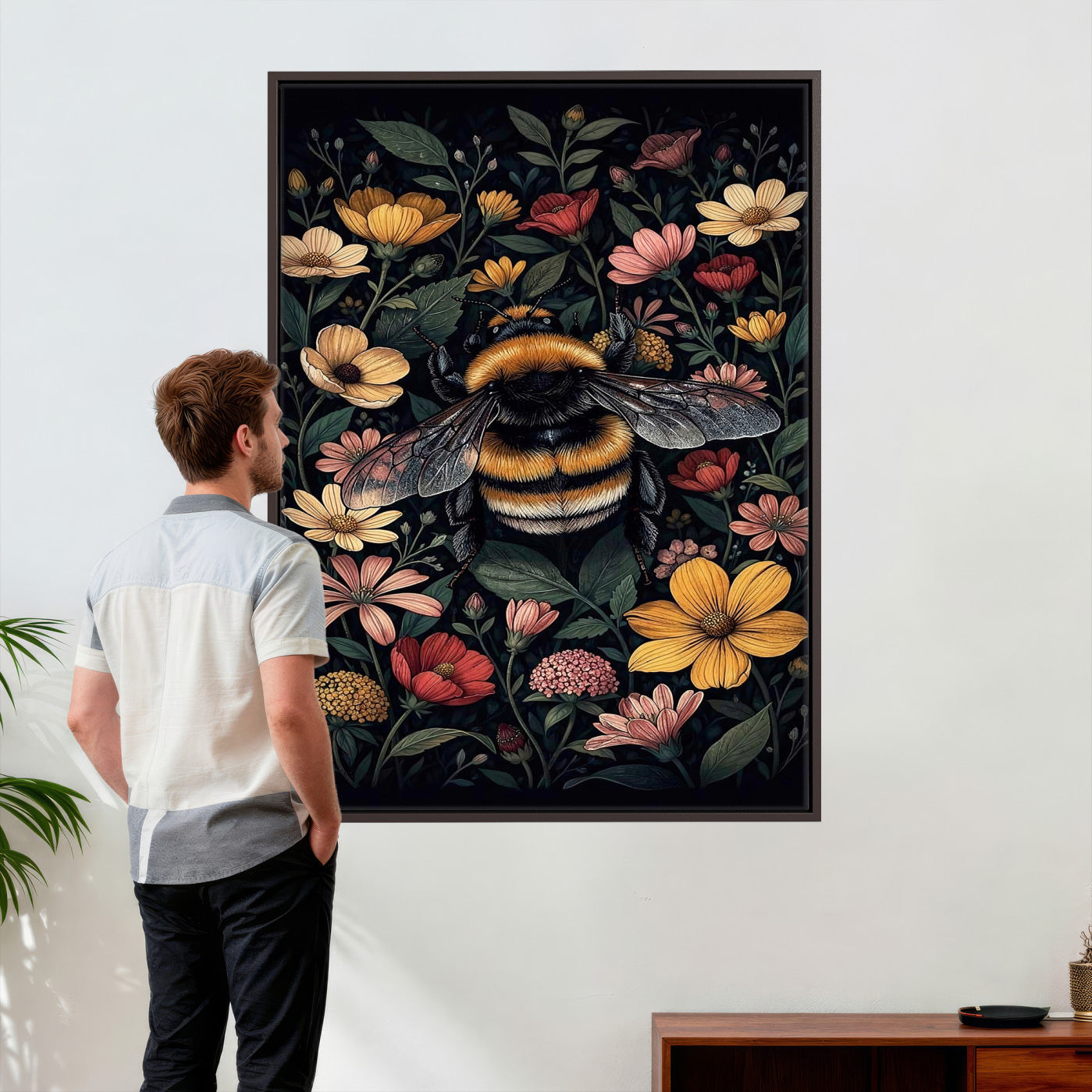 18863779-MGV-CV-24X36 - William Morris Style Prints Canvas Wall Art Lnner Framed, Vintage Bee Botanical Floral Wall Art Decor Pictures for Livingroom, Animals Pictures Decor Artwork