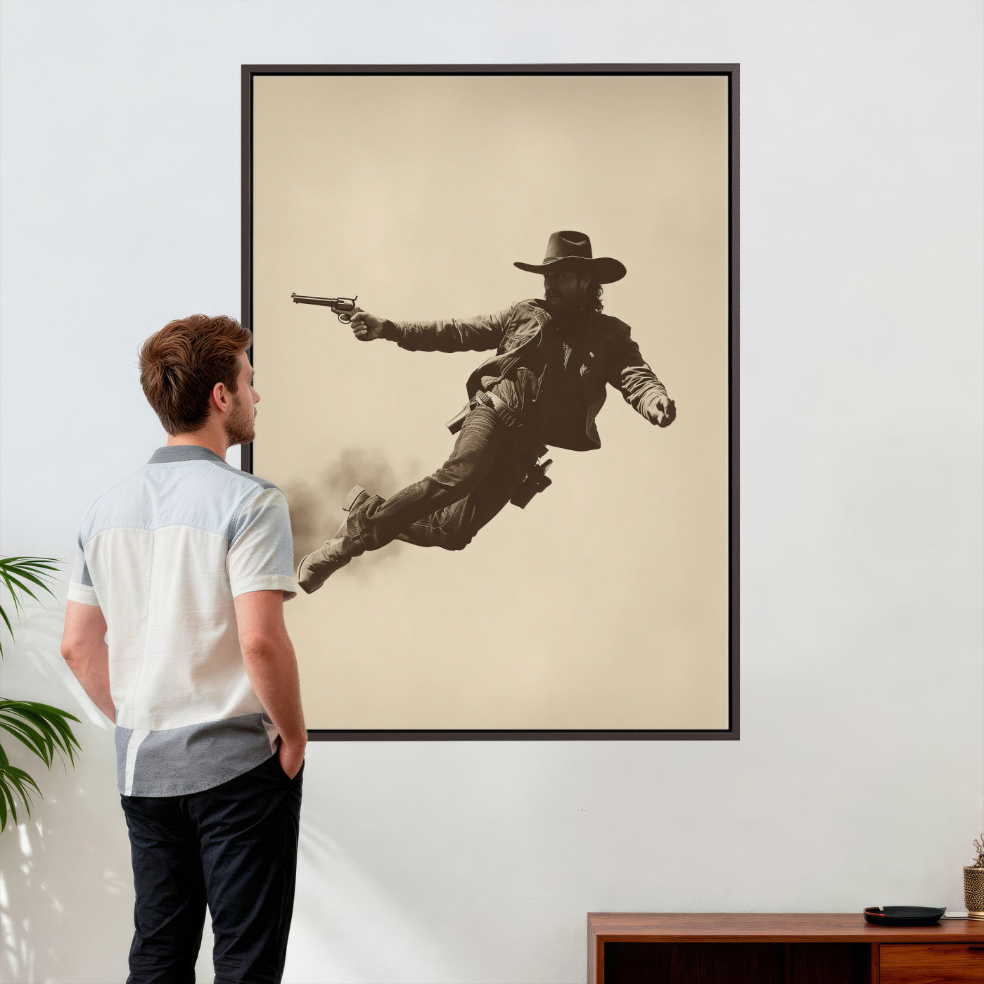 11948430CW-MGV-CV-24X36 - Cowboy Canvas Wall Art, Western Gunslinger Sepia Photo Print, Vintage Rustic Man Cave Decor, Wild West Cinematic Art, Living Room Wall Art