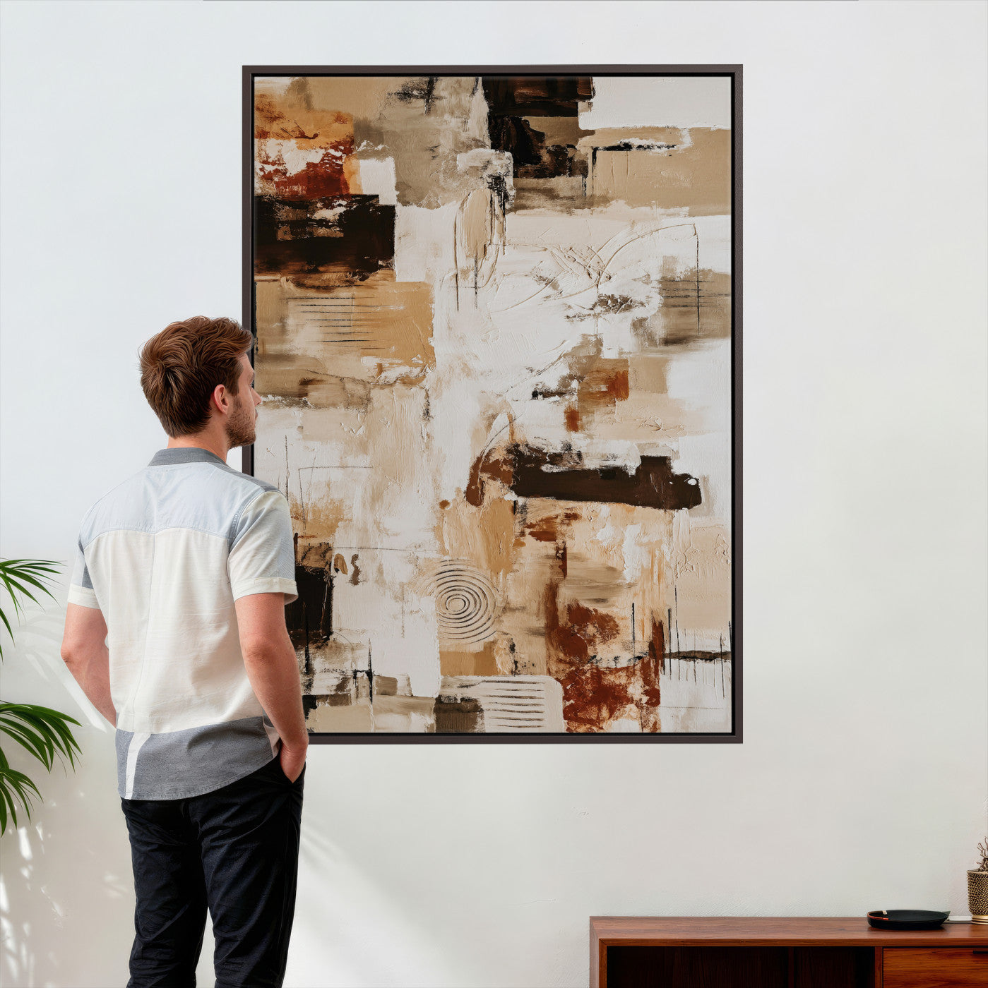 90644187-MGV-CV-24X36 - Blue Teal Abstract Canvas Wall Art | Modern Textured Painting Print, Navy Orange White Contemporary Art - Neutral Living Room Decor, Office Art