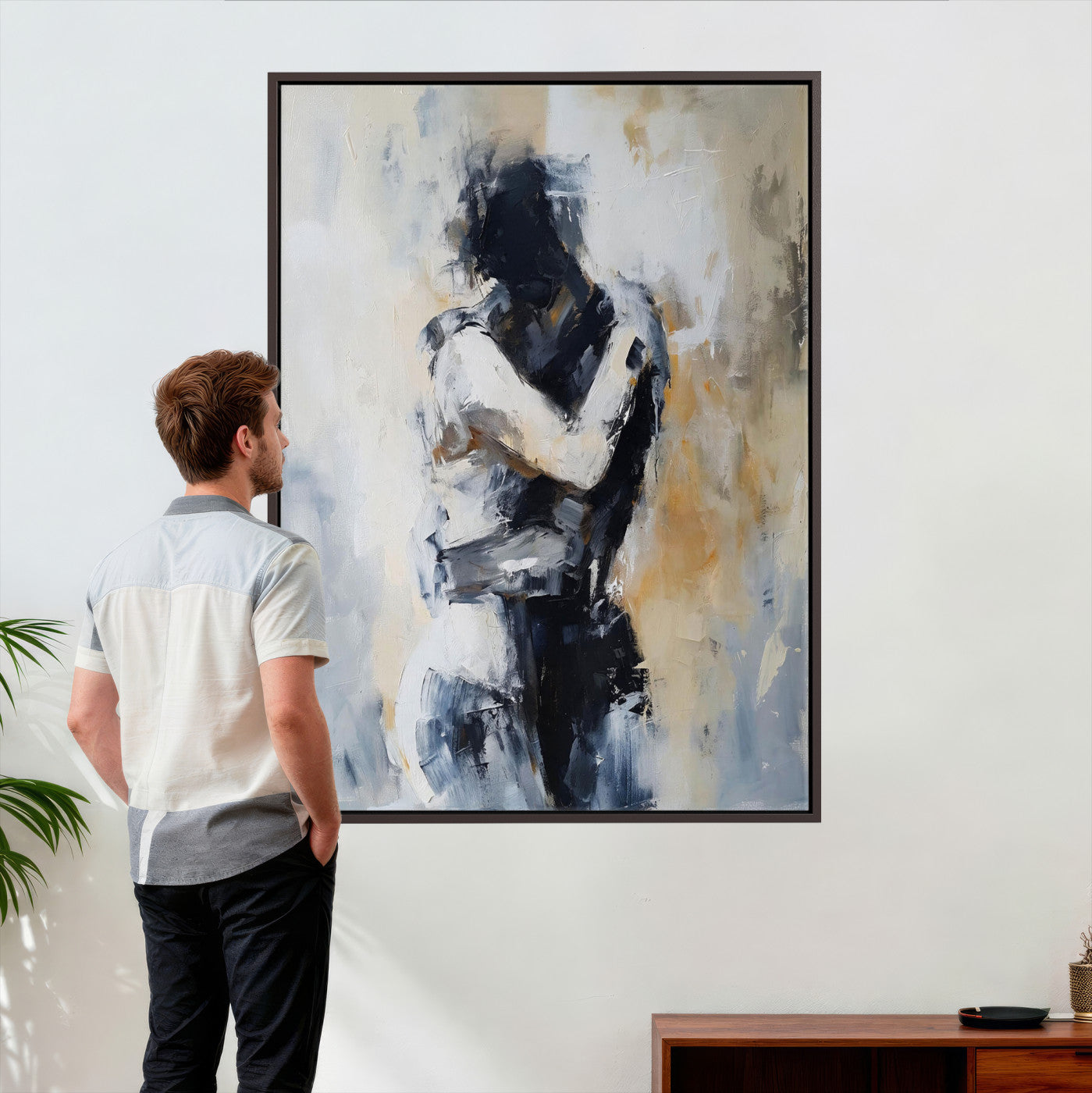 78448953-MGV-CV-24X36 - Monochrome Figurative Abstract Canvas Wall Art Moody Figure Oil Painting Print