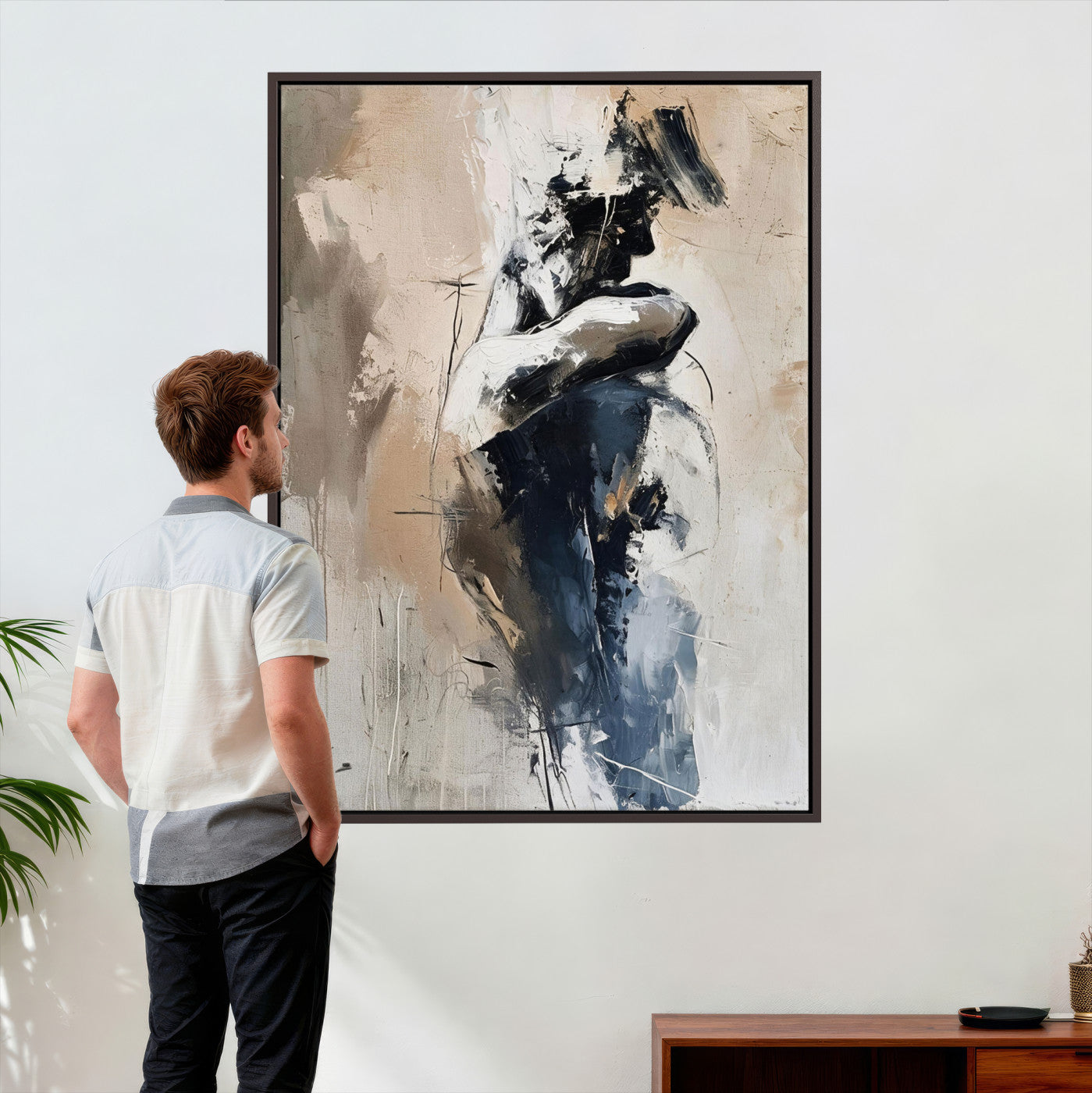 60223455-MGV-CV-24X36 - Monochrome Figurative Abstract Canvas Wall Art Moody Figure Oil Painting Print