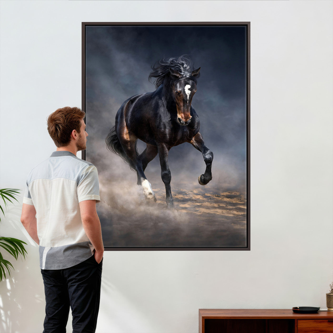 85088910-T-MGV-CV-24X36 - Wild Horses Galloping in Dust Storm Wall Art Canvas Print - Powerful Wildlife Fine Art