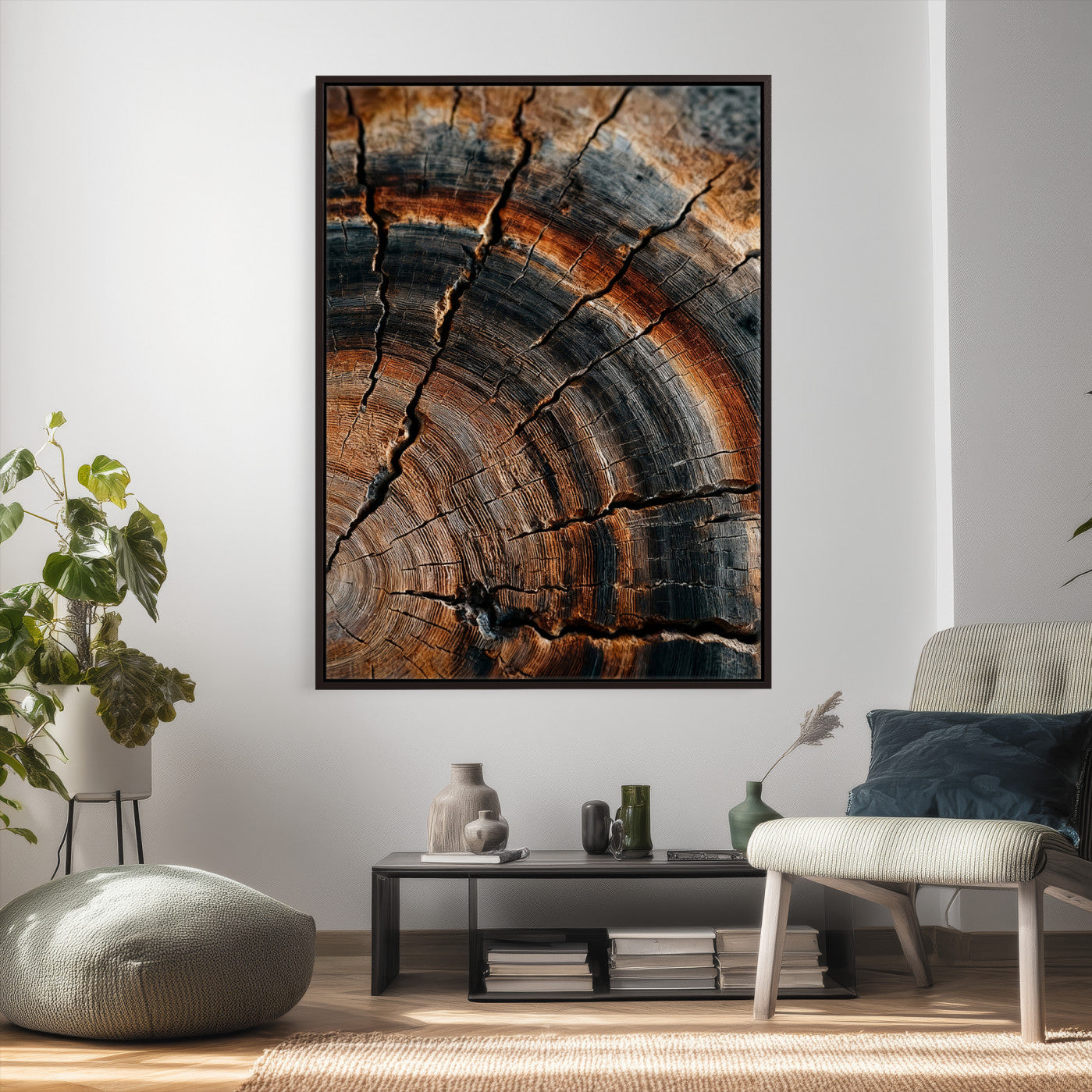 92693966D-MGV-CV-24X36 - Large Abstract Wood Grain Canvas Print, Wood Tree Ring Pattern Wall Art, Framed Canvas Ready to Hang