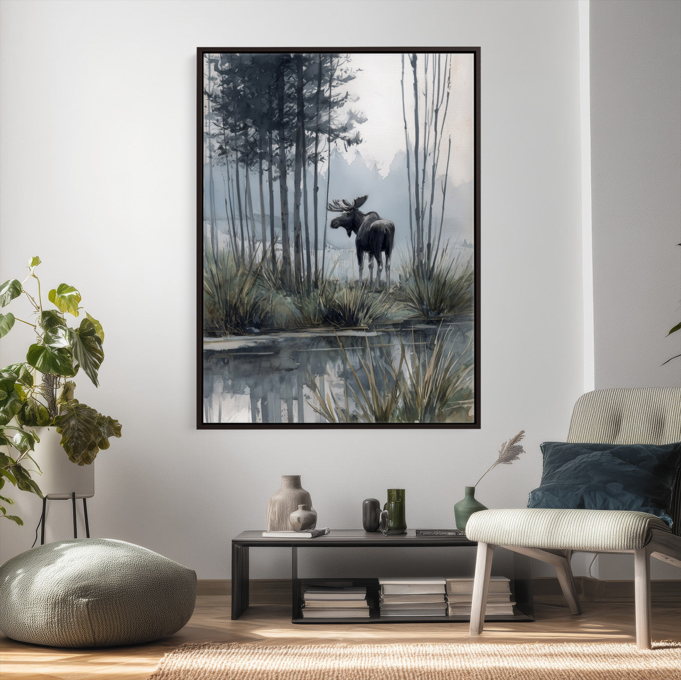 63767896-MGV-CV-24X36 - Abstract Moose Forest Wall Art Canvas Print – Wildlife Nature Artwork Print for Living Room, Cabin, and Office Decor