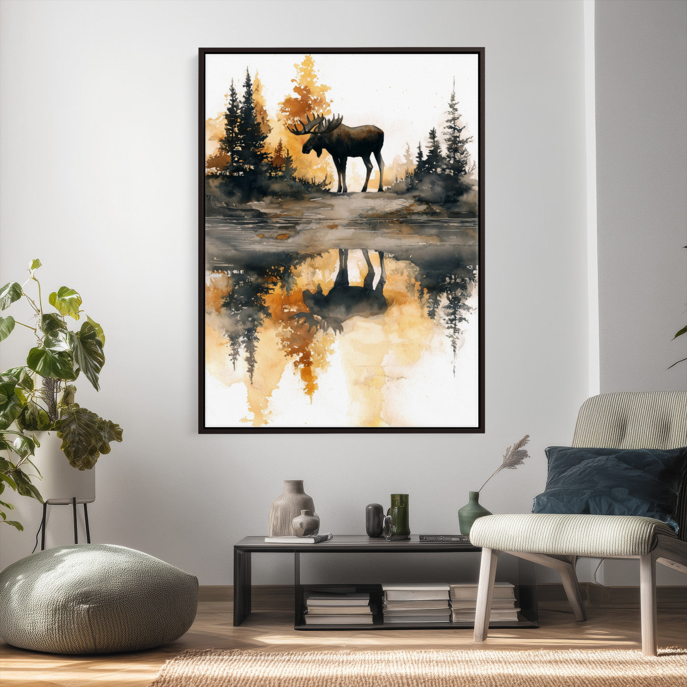 86920530-MGV-CV-24X36 - Abstract Moose Forest Wall Art Canvas Print – Wildlife Nature Artwork Print for Living Room, Cabin, and Office Decor