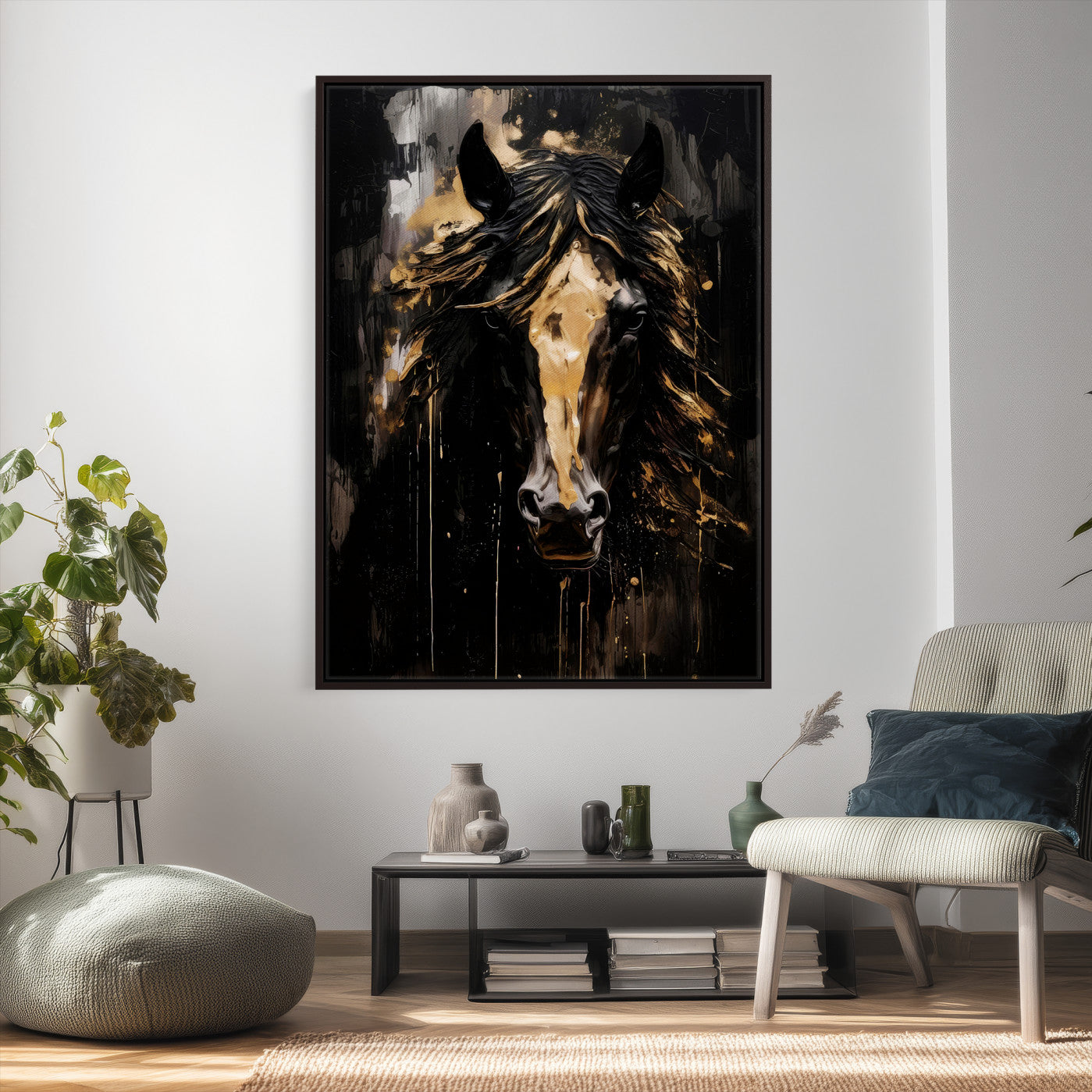 91506748-MGV-CV-24X36 - Abstract Horse Wall Art Canvas Print – Painted Style Western Equine Artwork Print for Living Room, Ranch, and Office Decor