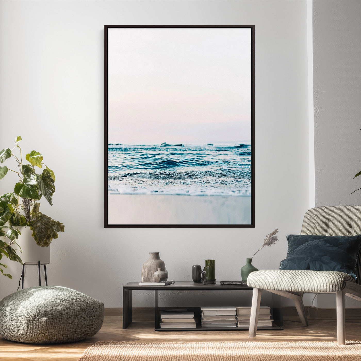 17196851-MGV-CV-24X36 - Ocean Wave Wall Art Canvas Print, Minimal Seascape Photography, Coastal Blue Water Artwork, Vertical Beach Wall Decor, Calm Sea Nature Print