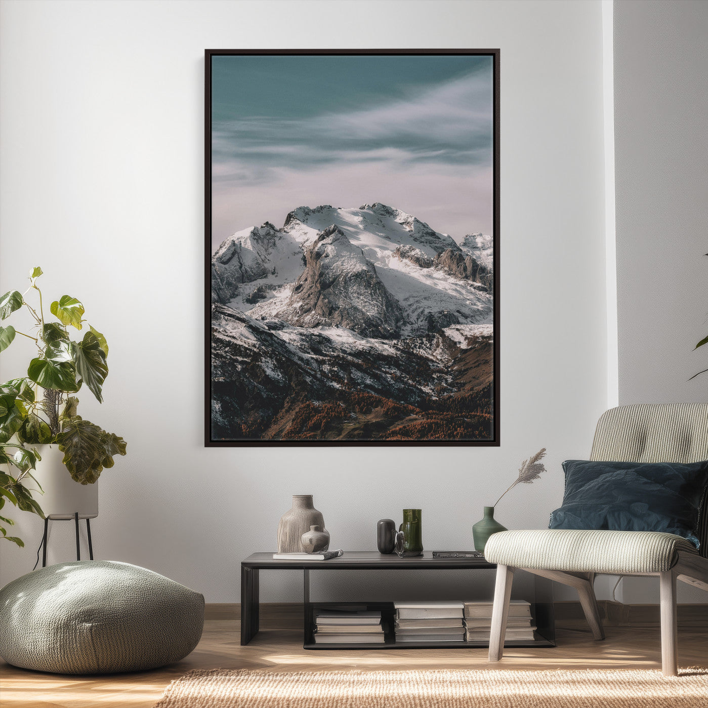 73655572-MGV-CV-24X36 - Alpine Mountain Landscape Wall Art Canvas Print, Snowy Peak Nature Wall Decor, Minimal Mountain Photography Canvas, Large Vertical Mountain Wall Art