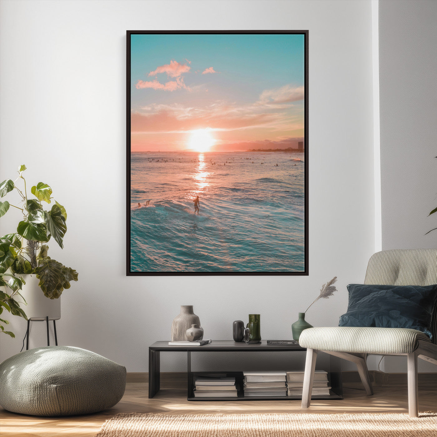 62441954-MGV-CV-24X36 - Sunset Surf Wall Art Canvas Print – Coastal Ocean Photography Artwork Print for Living Room, Beach House, and Relaxing Home Decor