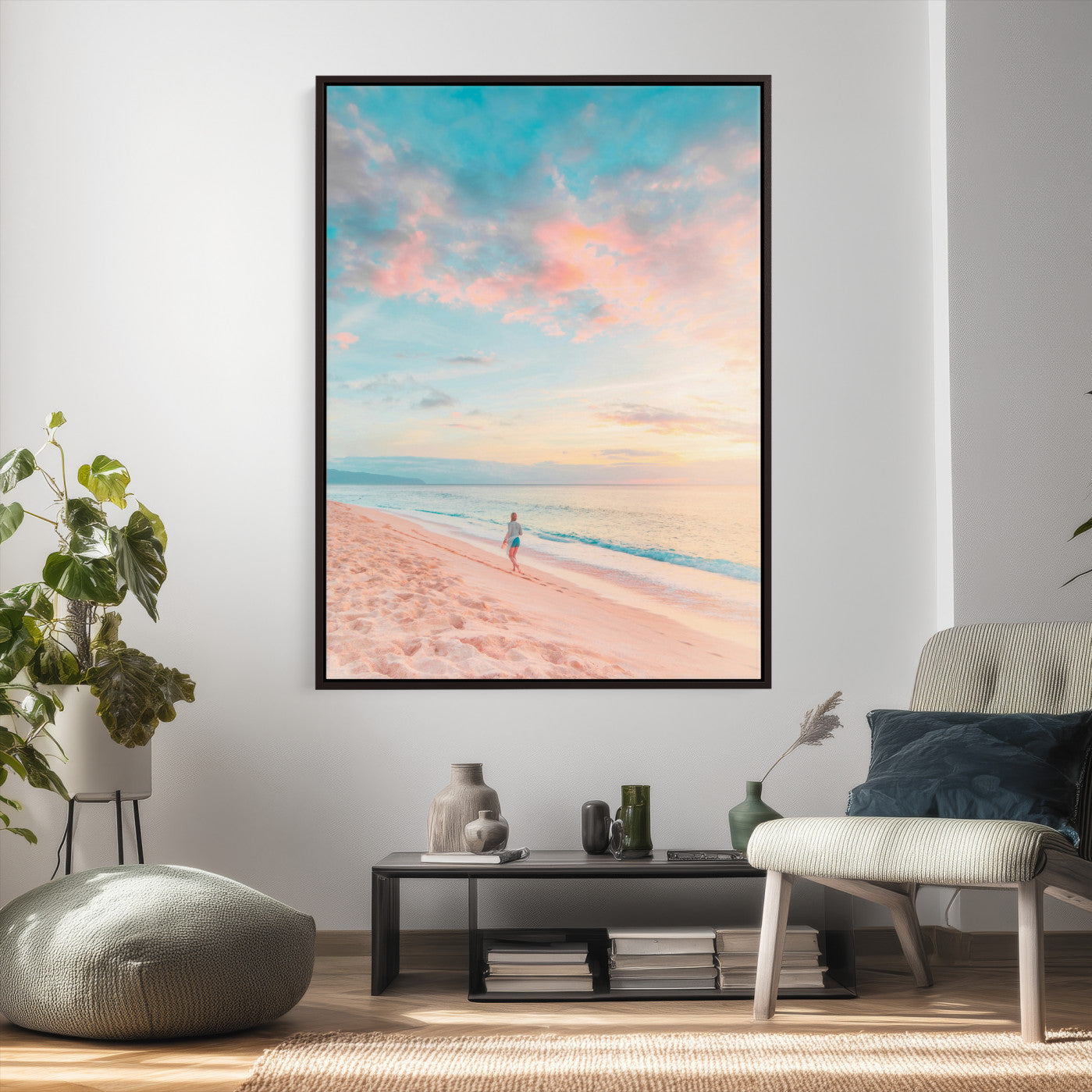 49353231-MGV-CV-24X36 - Pastel Beach Walk Wall Art Canvas Print – Soft Coastal Photography Artwork Print for Bedroom, Living Room, and Serene Home Decor