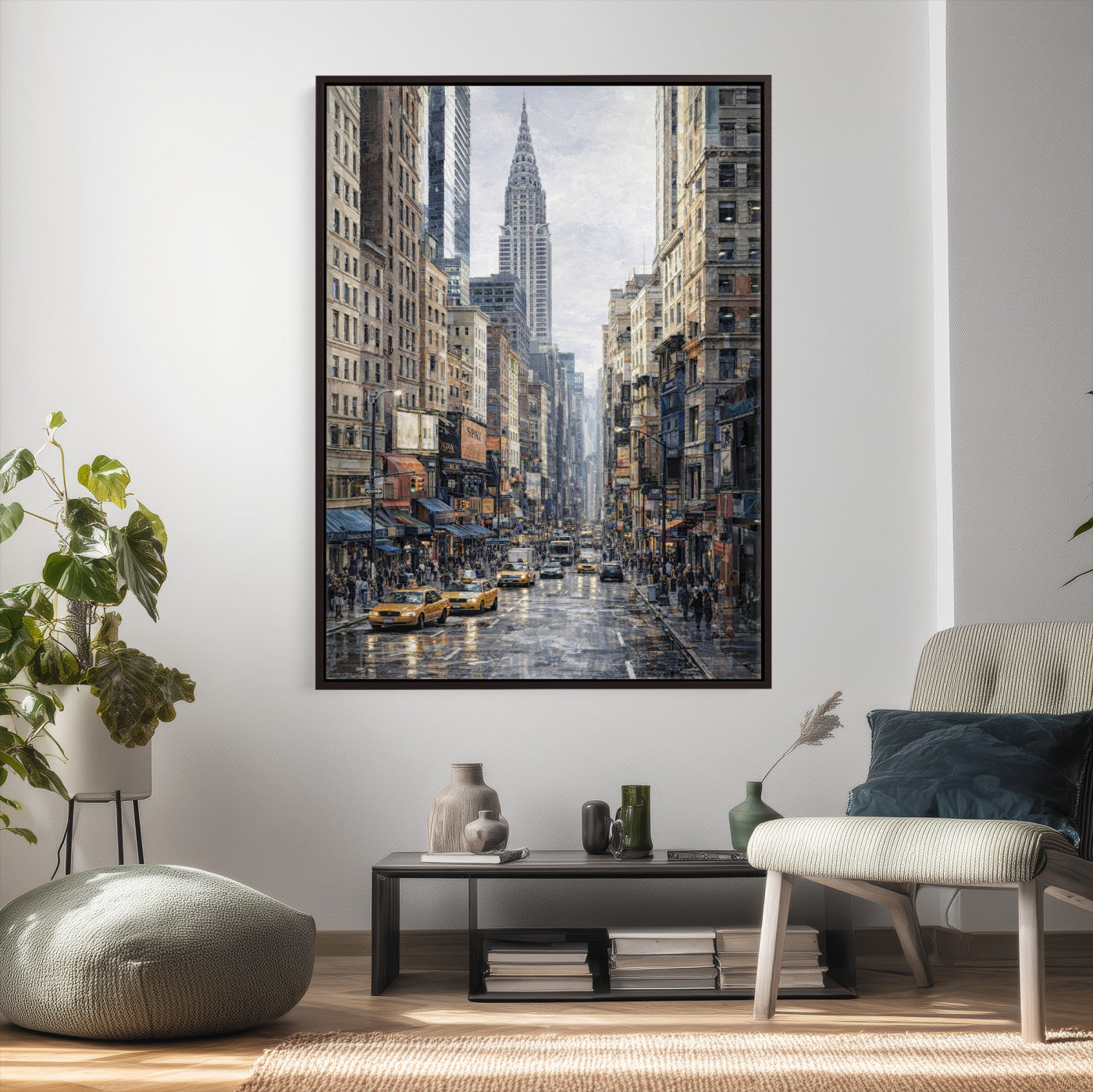 37693299-MGV-CV-24X36 - Chrysler Building New York Wall Art Canvas Print, Abstract NYC Street Painting Canvas Print, Modern Manhattan City Artwork for Living Room Decor