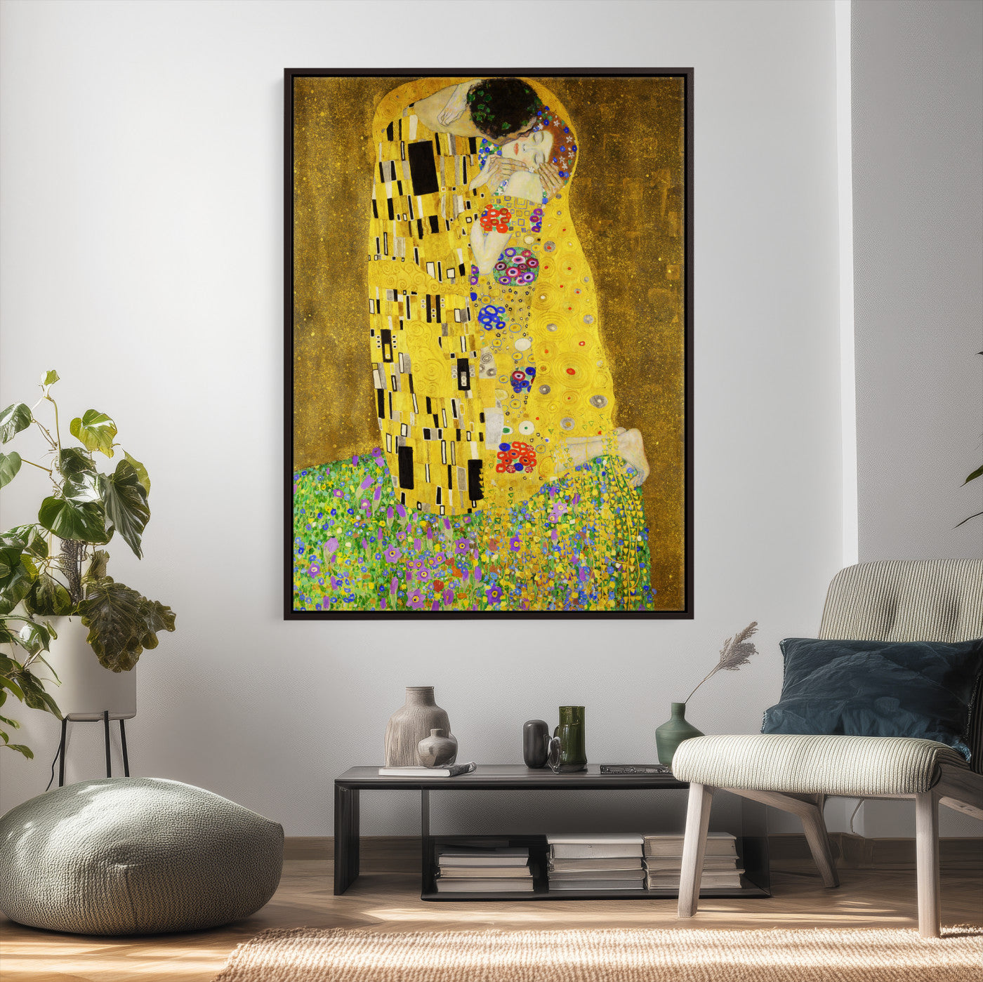 77323081-MGV-CV-24X36 - The Kiss Wall Art Canvas Print – Gustav Klimt Inspired Gold Art Nouveau Painting