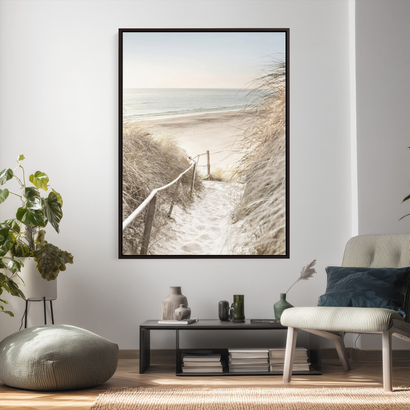 58415953-MGV-CV-24X36 - Coastal Beach Path Wall Art Canvas Print - Neutral Ocean Shore Landscape Artwork for Minimalist Home Decor
