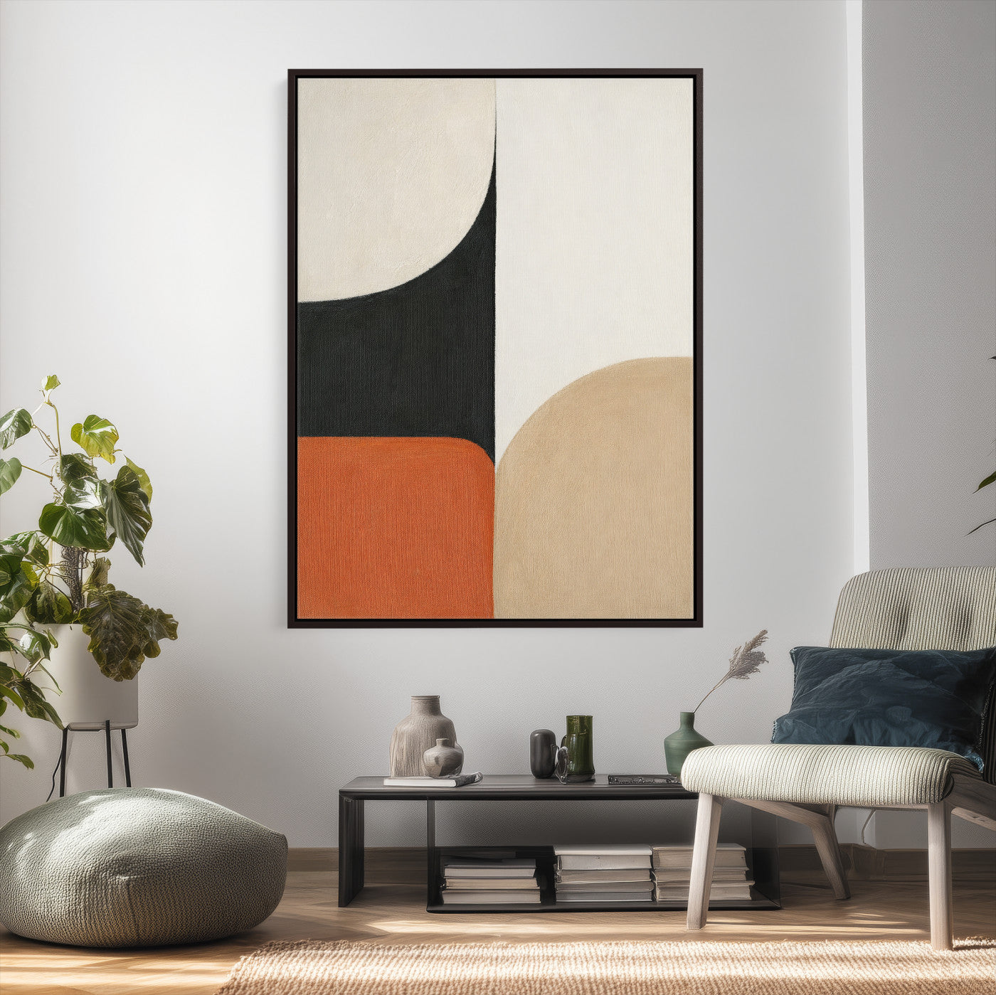 38800649-MGV-CV-24X36 - Geometric Abstract Wall Art Canvas Print, Orange Blue Abstract Expressionist Painting Print, Modern Geometric Abstract Canvas Art