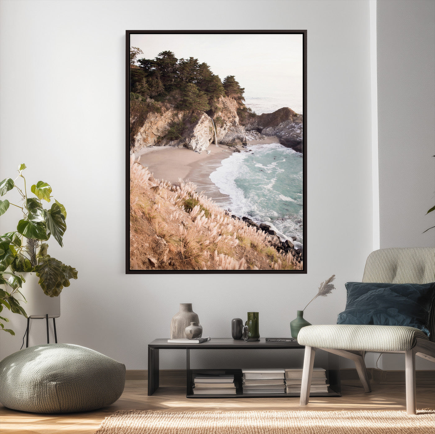 66328547-MGV-CV-24X36 - McWay Falls Canvas Wall Art, Big Sur California Photography Print, Waterfall Beach Coastal Decor, Julia Pfeiffer State Park, Boho Nature Print