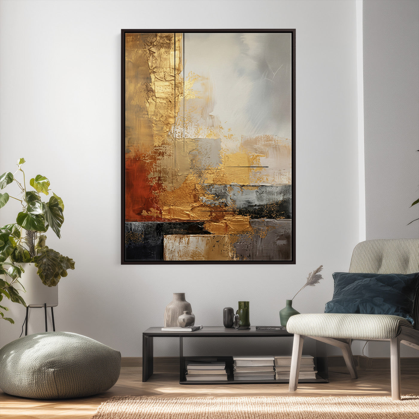 98453723G-MGV-CV-24X36 - Gold Abstract Canvas Wall Art, Luxury Textured Style Gold Leaf Painting Print, Modern Glam Decor, Gold Grey Rust Abstract Art, Living Room Statement Art