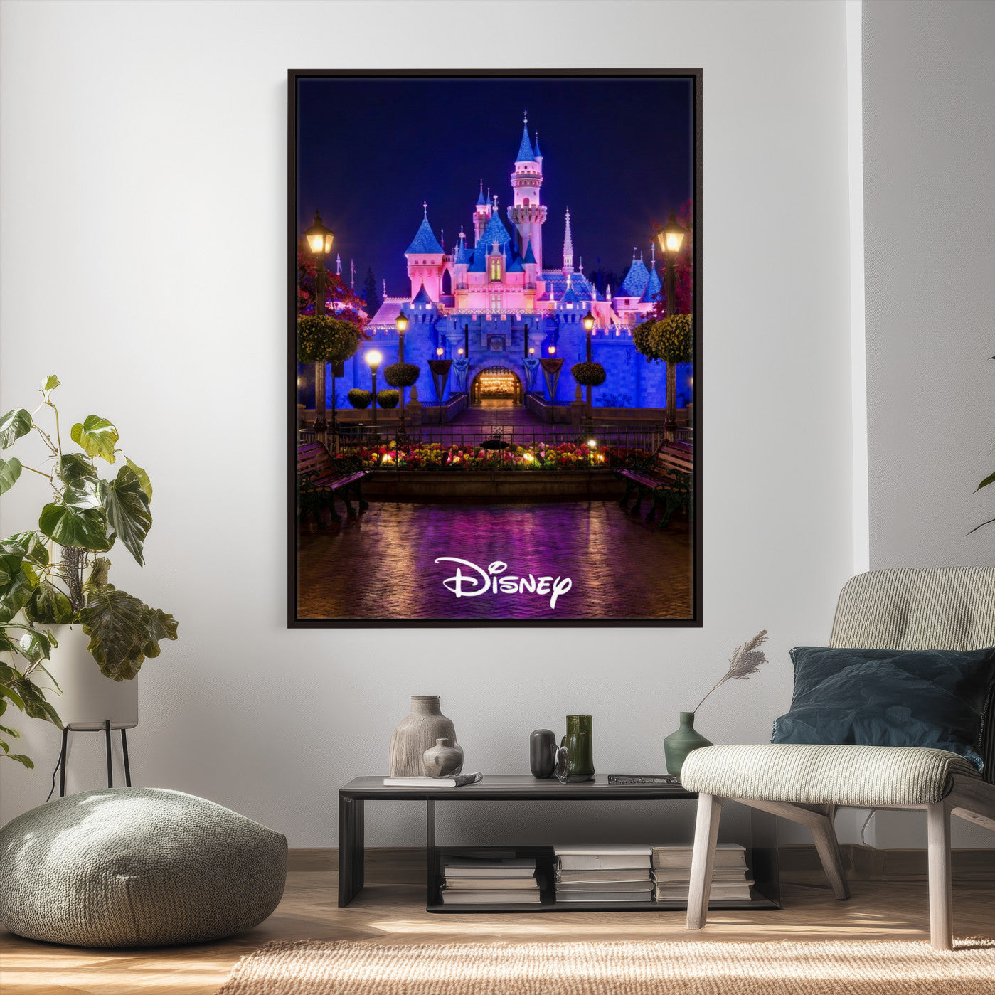 79435D-MGV-CV-24X36 - Disney Castle Wall Art – Framed Magic Kingdom Canvas Artwork, Fairytale Design, Kids Room Fantasy Decor for Home, Office