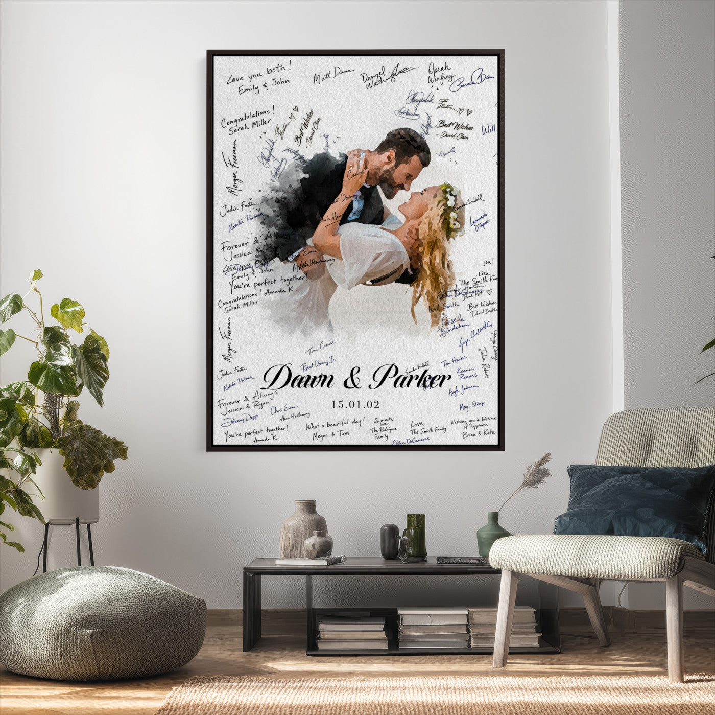 38010783-MGV-CV-24X36 - Wedding Guest Book Alternative Wall Art Canvas Print, Personalized Wedding Signature Poster, Custom Couple Photo Guestbook Canvas