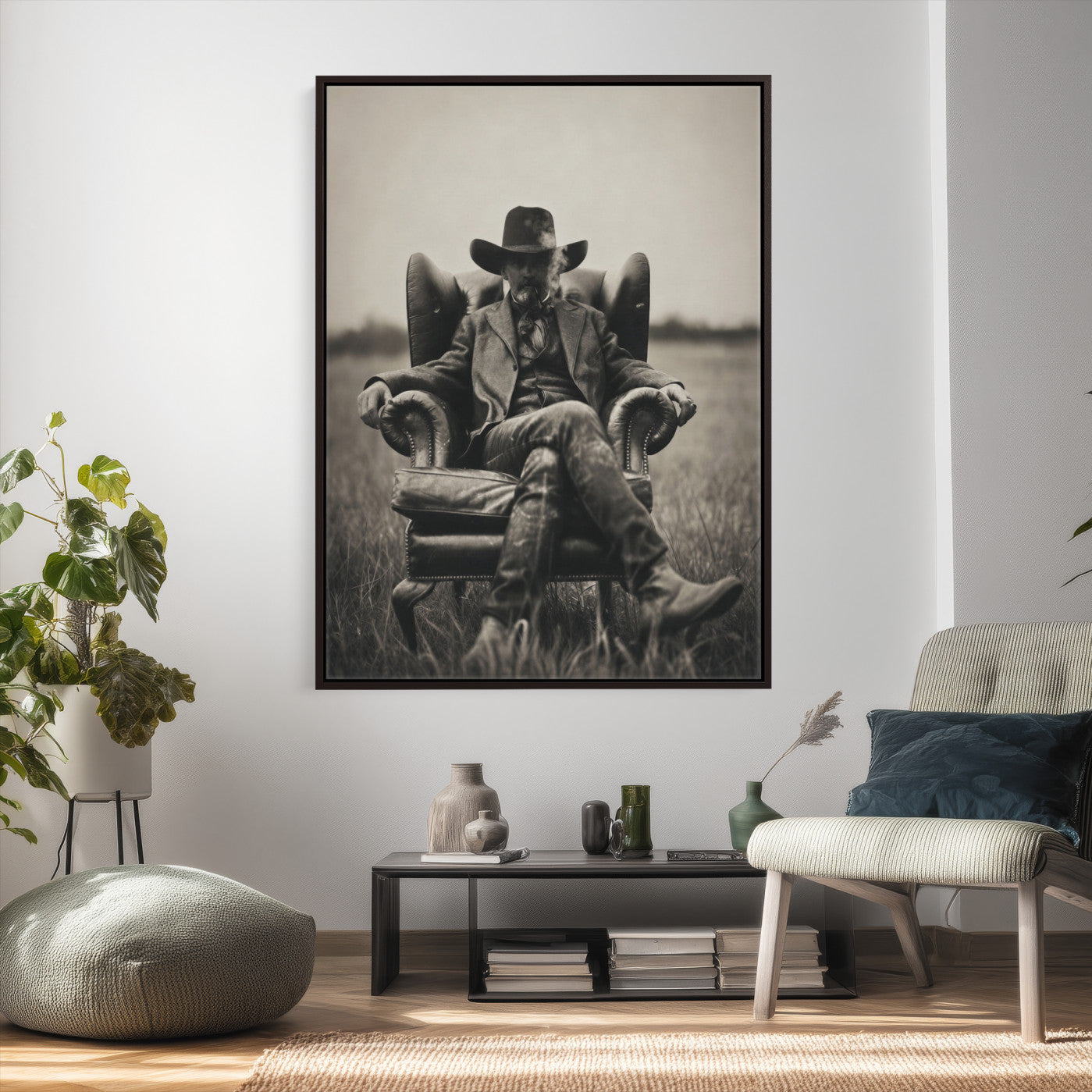 39988307-MGV-CV-24X36 - Vintage Cowboy Wall Art Canvas Print, Western Horse Rider Decor