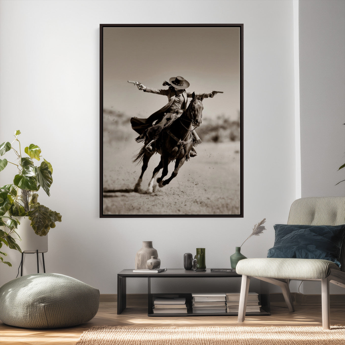 15018755-MGV-CV-24X36 - Vintage Cowboy Wall Art Canvas Print, Western Horse Rider Decor