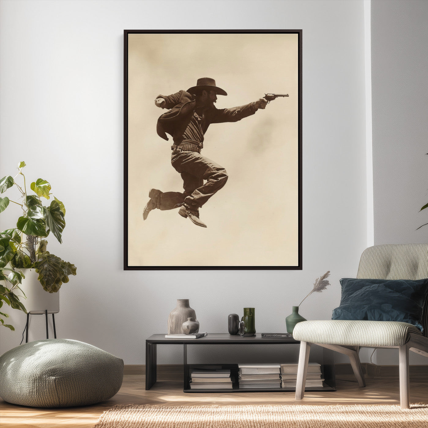 94461975G-MGV-CV-24X36 - Vintage Cowboy Wall Art Canvas Print, Western Gunfighter Decor