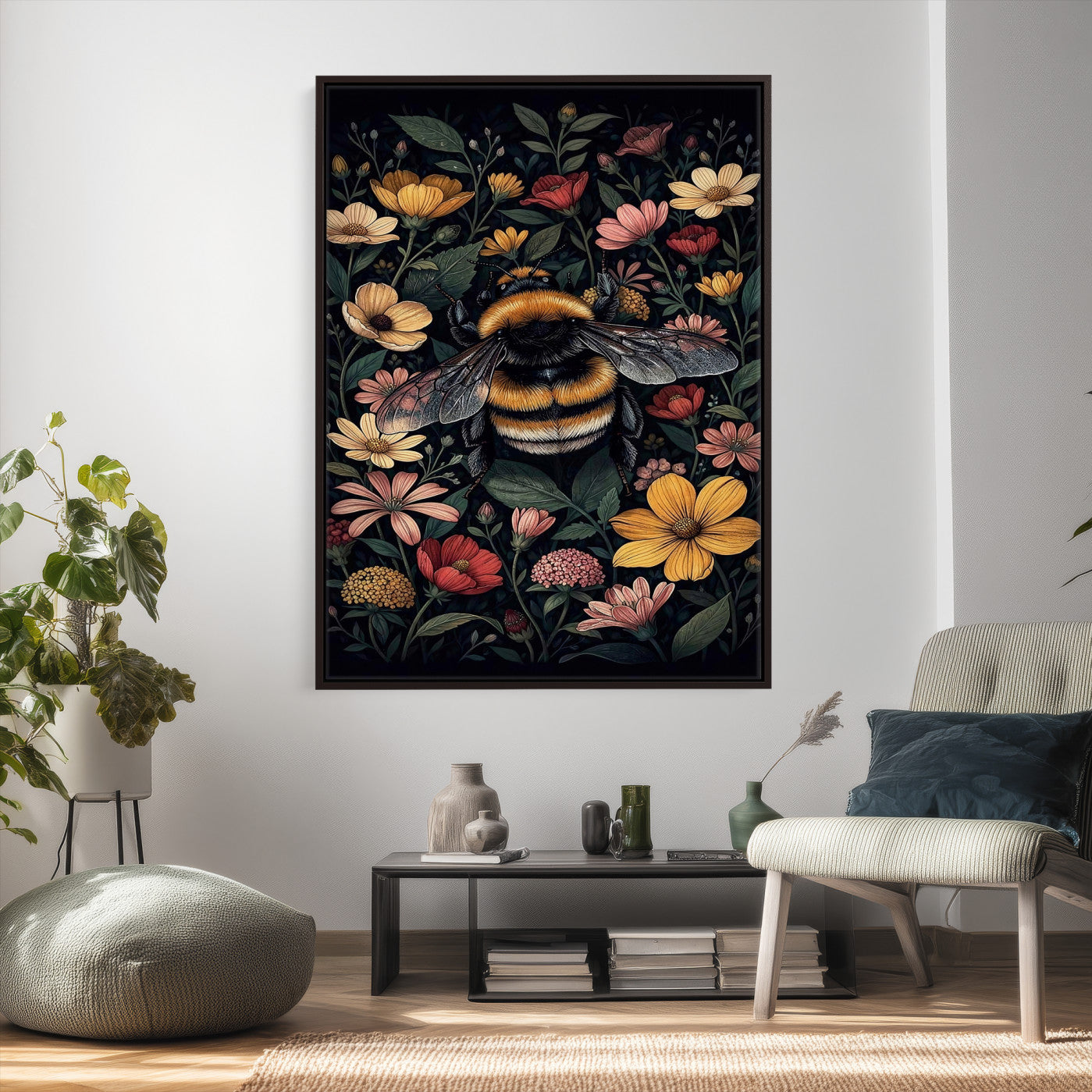 18863779-MGV-CV-24X36 - William Morris Style Prints Canvas Wall Art Lnner Framed, Vintage Bee Botanical Floral Wall Art Decor Pictures for Livingroom, Animals Pictures Decor Artwork
