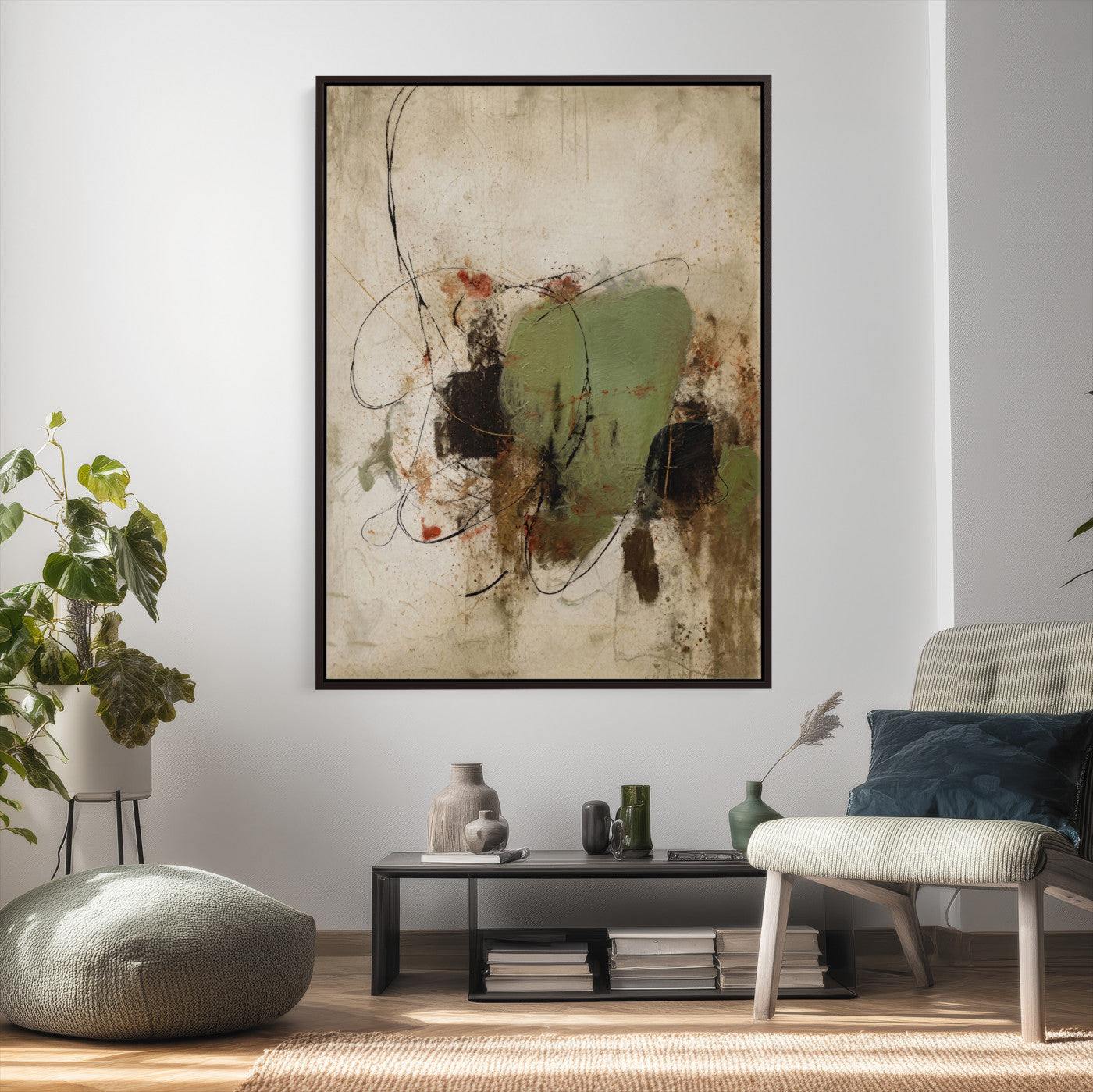 18219840-MGV-TP-24X36 - Sage Green Abstract Canvas Wall Art Textured Neutral Mixed Media Print for Home Decor