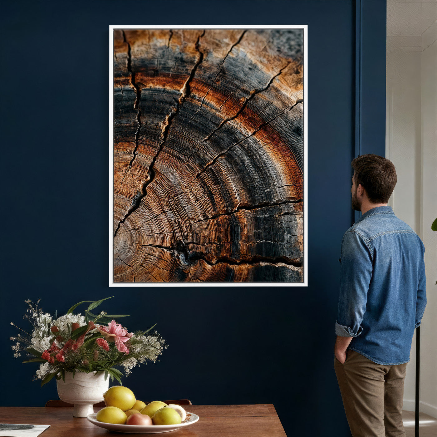 92693966D-MGV-CV-24X36 - Large Abstract Wood Grain Canvas Print, Wood Tree Ring Pattern Wall Art, Framed Canvas Ready to Hang