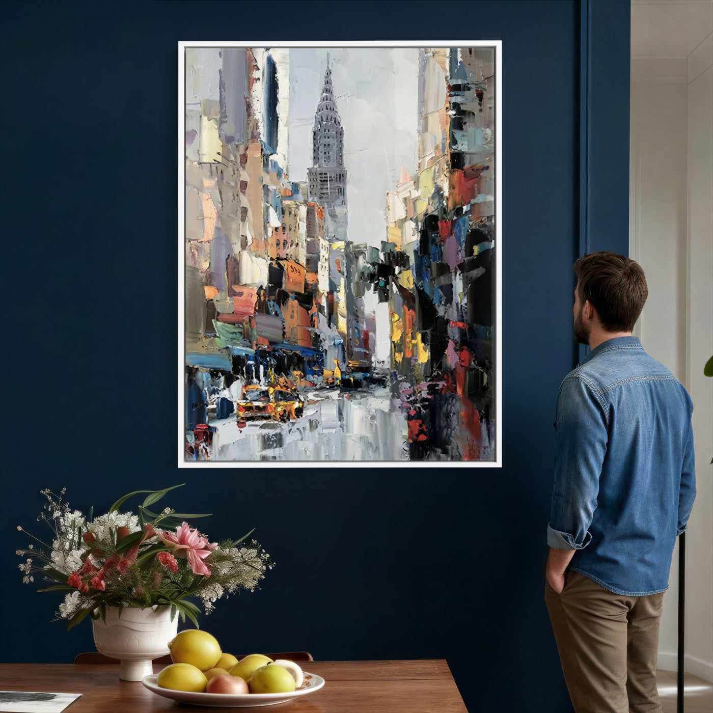 22144128-MGV-CV-24X36 - Chrysler Building New York Wall Art Canvas Print, Abstract NYC Street Painting Canvas Print, Modern Manhattan City Artwork for Living Room Decor