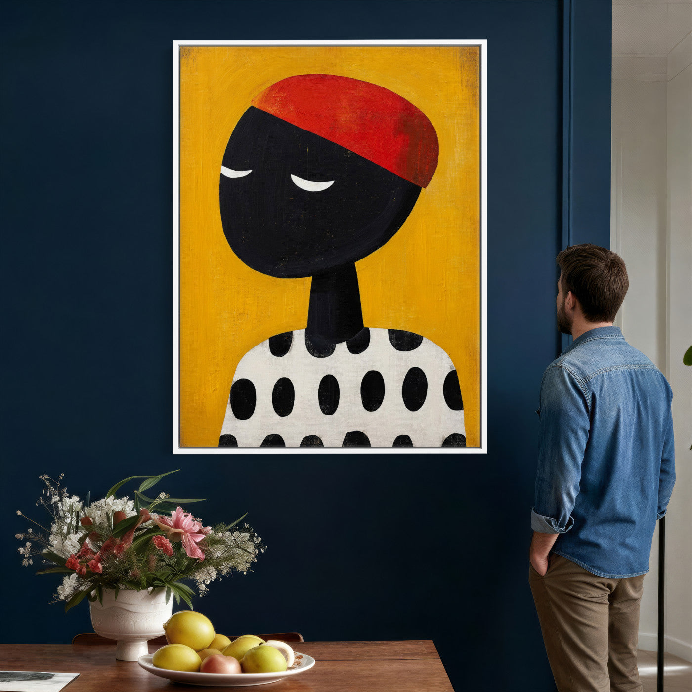 89224103-MGV-CV-24X36 - Abstract Portrait Wall Art Canvas Print, Framed Modern Figurative Artwork, Minimalist Contemporary Statement Wall Decor