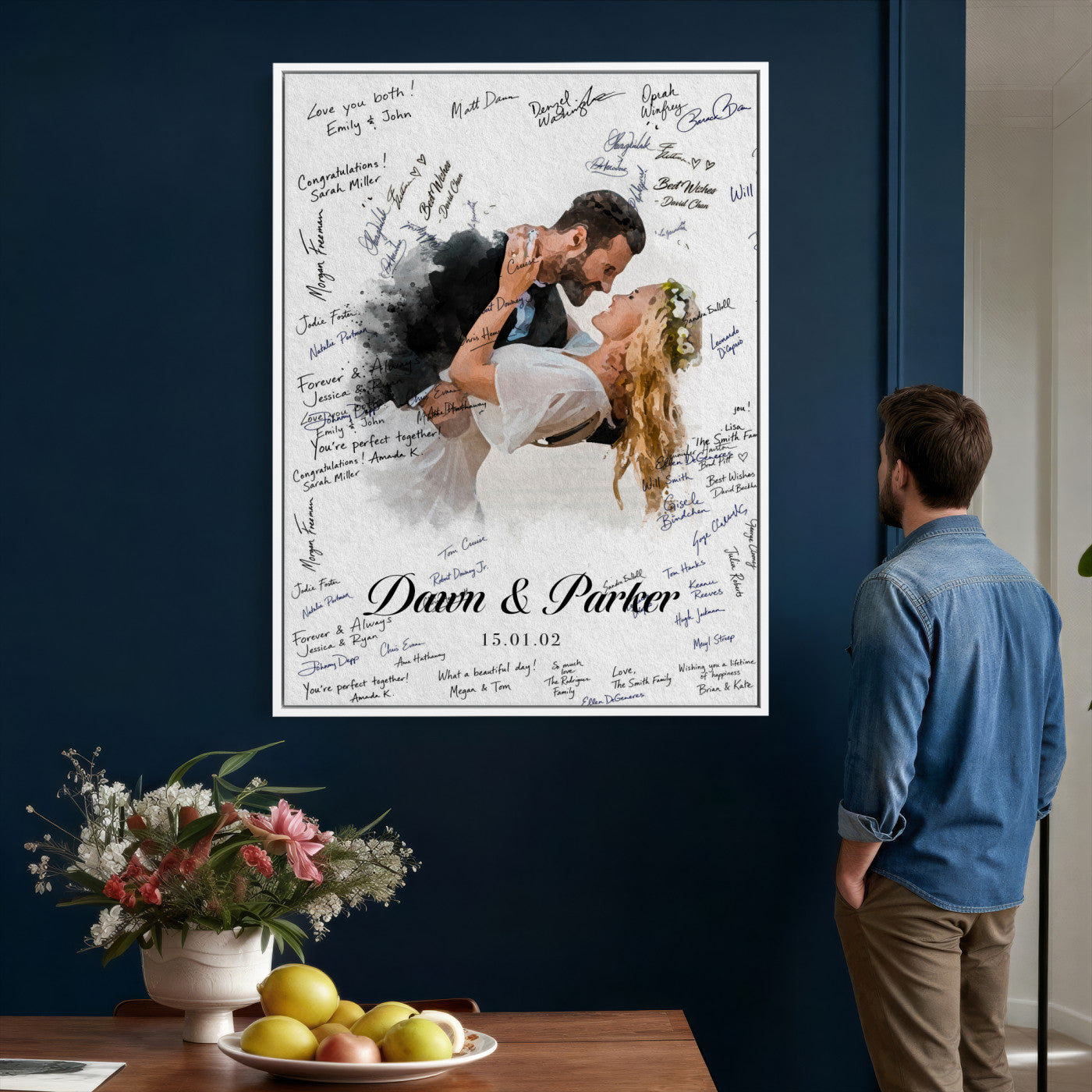 38010783-MGV-CV-24X36 - Wedding Guest Book Alternative Wall Art Canvas Print, Personalized Wedding Signature Poster, Custom Couple Photo Guestbook Canvas