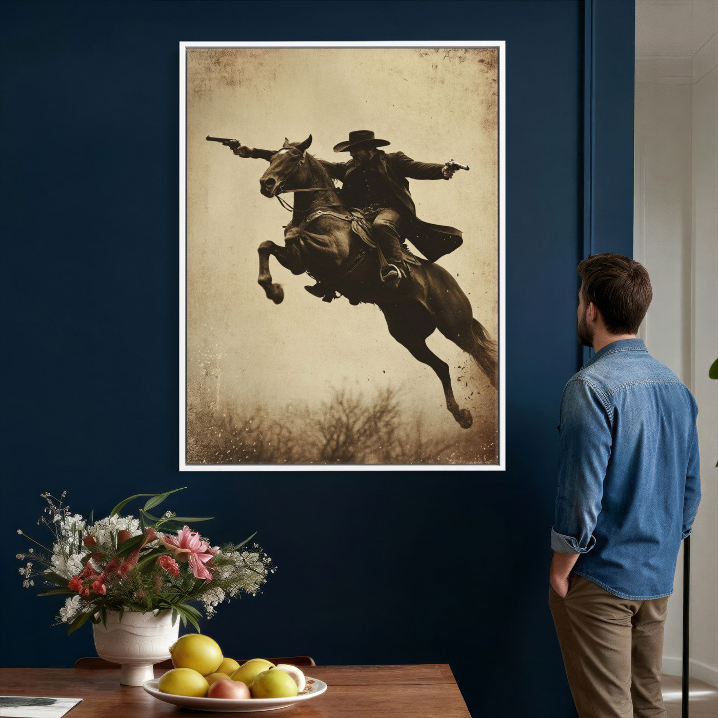 50552553-MGV-CV-24X36 - Vintage Cowboy Wall Art Canvas Print, Western Horse Rider Decor