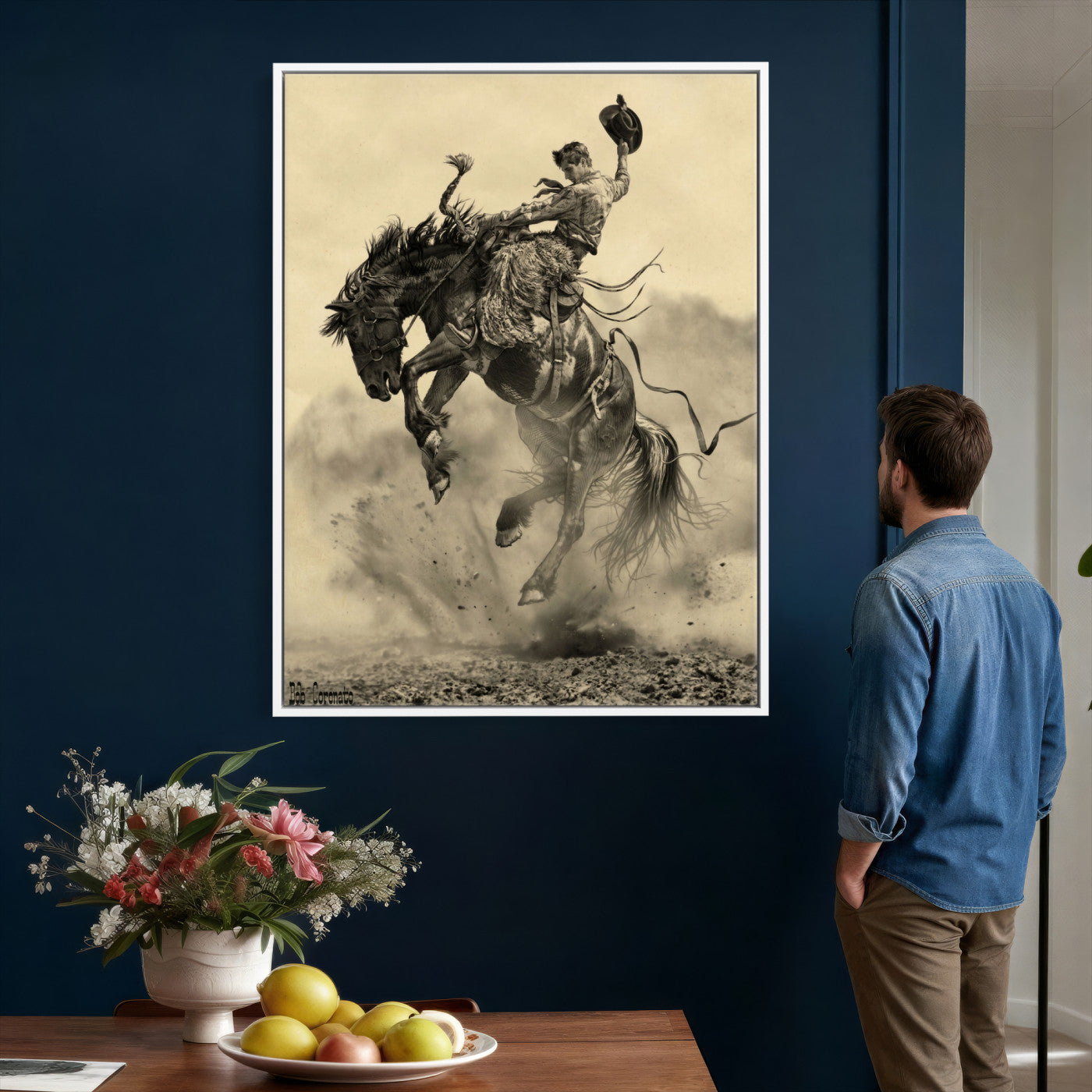 94461975-MGV-CV-24X36 - Vintage Cowboy Wall Art Canvas Print, Western Horse Rider Decor