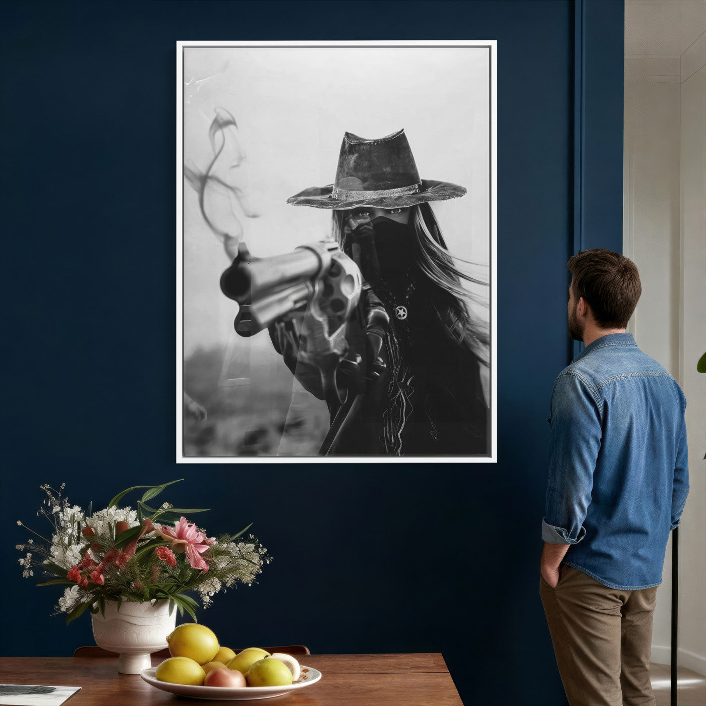 11948430-MGV-CV-24X36 - Vintage Cowboy Wall Art Canvas Print - Western Gunslinger Revolver Artwork,