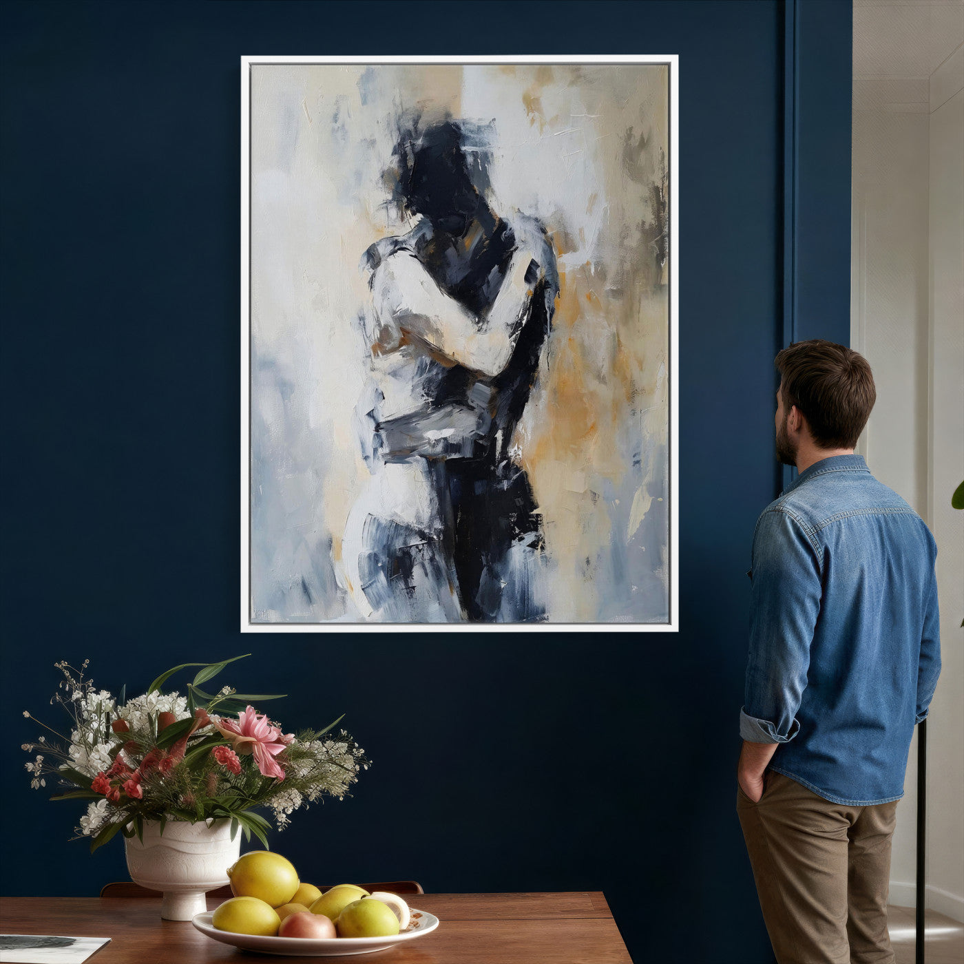 78448953-MGV-CV-24X36 - Monochrome Figurative Abstract Canvas Wall Art Moody Figure Oil Painting Print