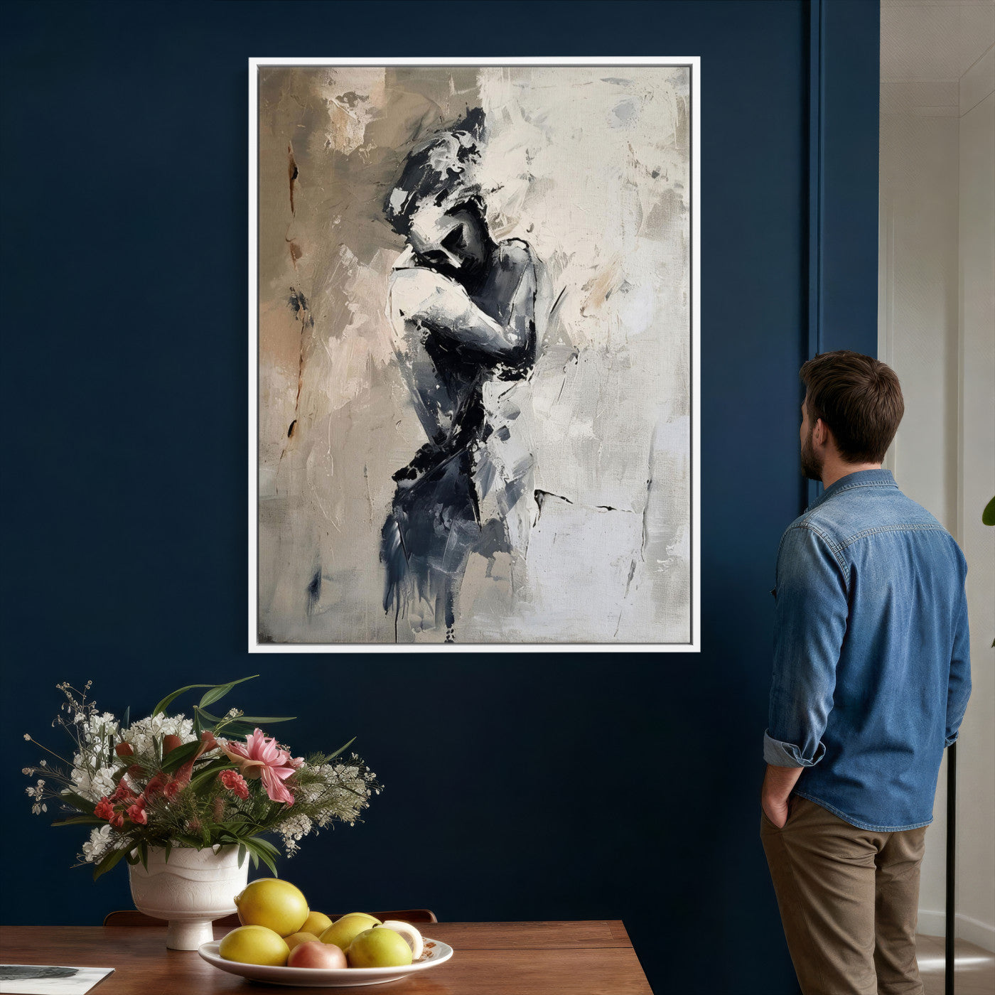 95556055-MGV-CV-24X36 - Monochrome Figurative Abstract Canvas Wall Art Moody Figure Oil Painting Print