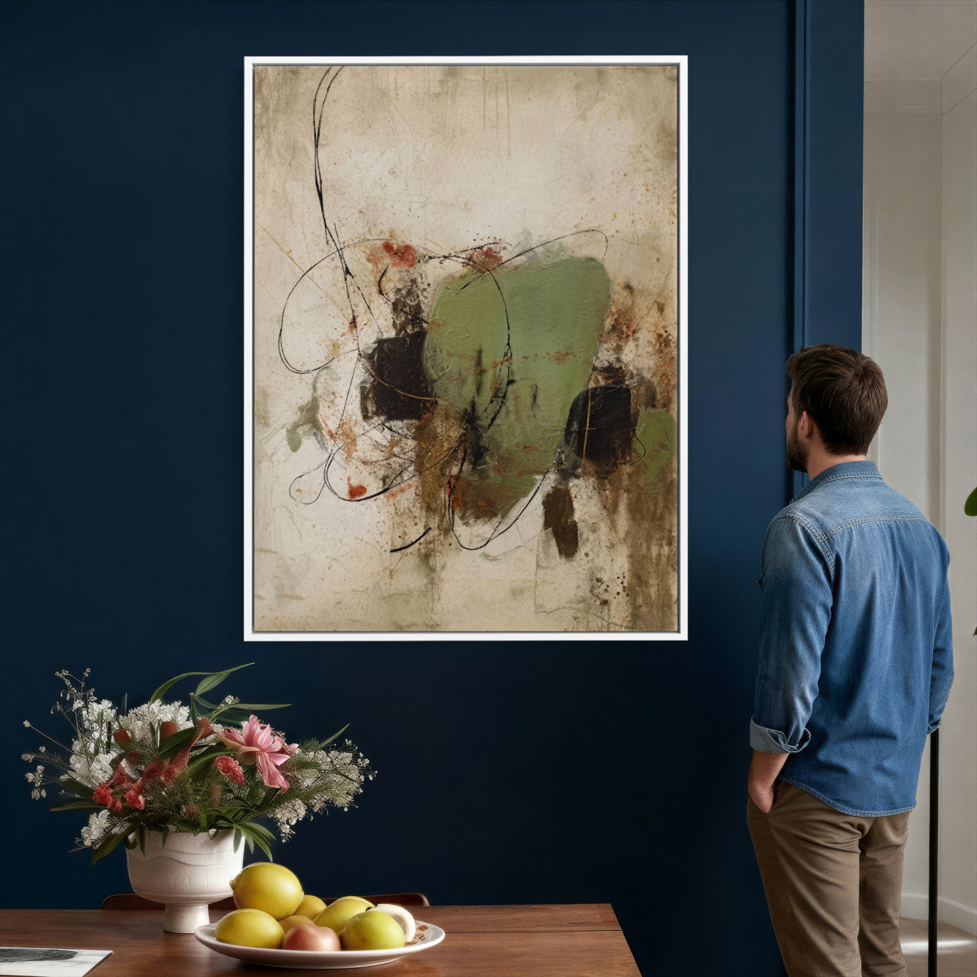 18219840-MGV-TP-24X36 - Sage Green Abstract Canvas Wall Art Textured Neutral Mixed Media Print for Home Decor